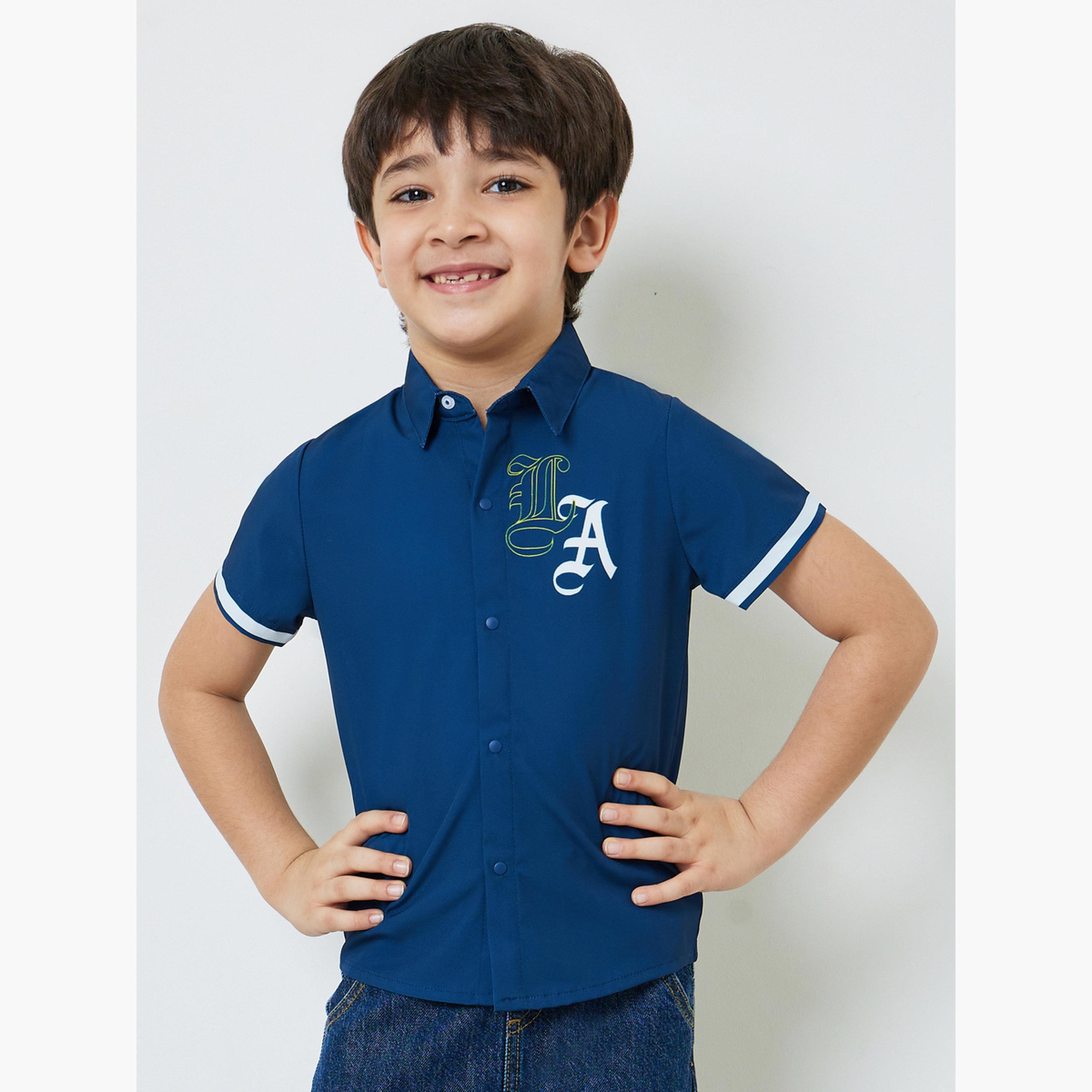 قميص مطرز بأكمام قصيرة مخططة للأولاد-boys-clothing-shirts-image-1