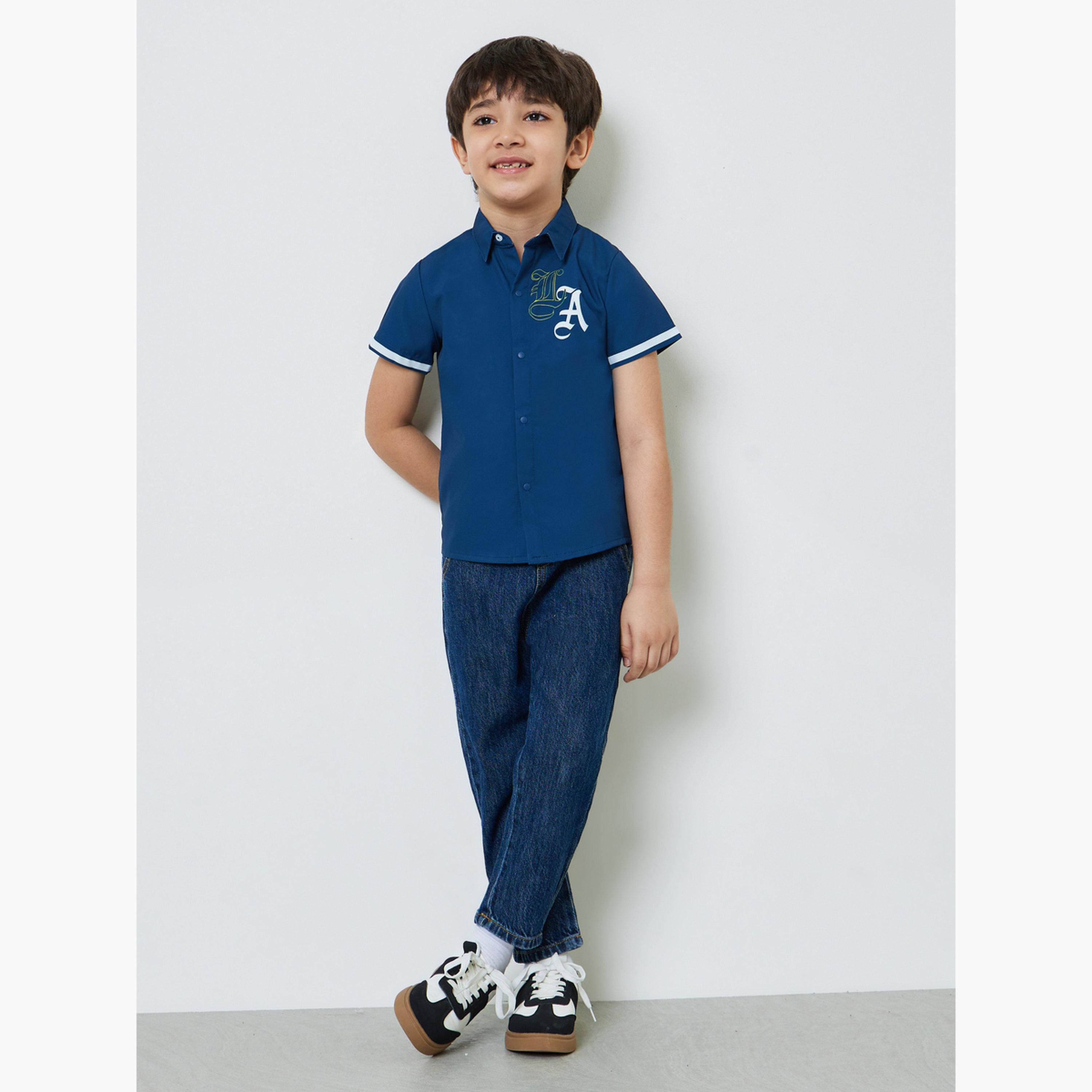 قميص مطرز بأكمام قصيرة مخططة للأولاد-boys-clothing-shirts-image-2