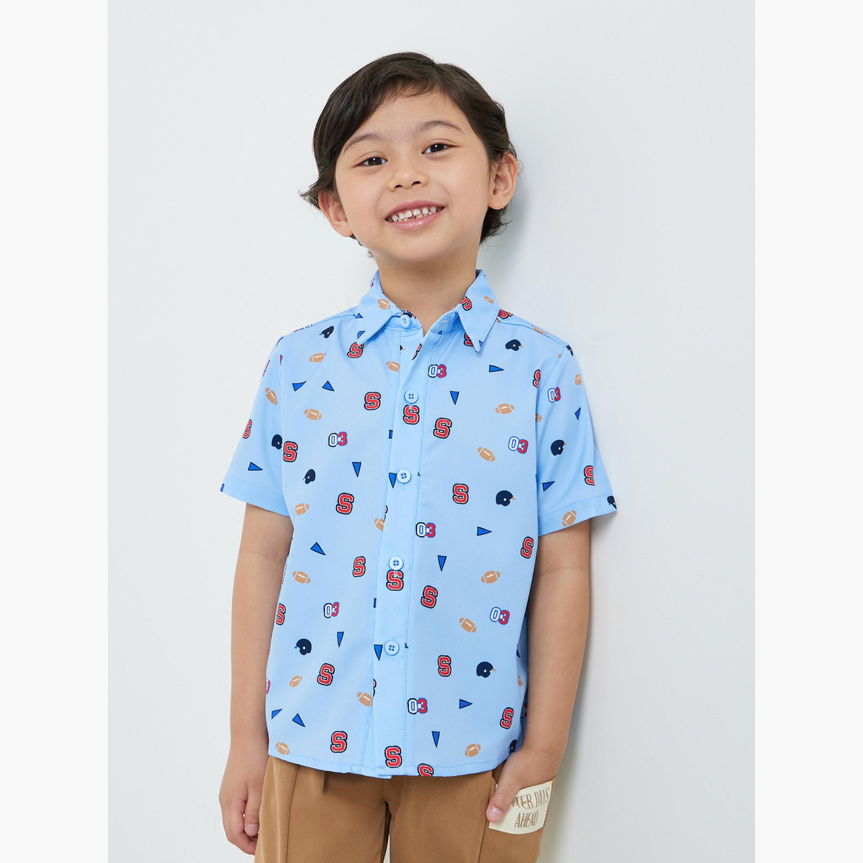 ستايلي - قميص أولادي أزرق فاتح مطبوع بأزرار-boys-clothing-shirts-image-1