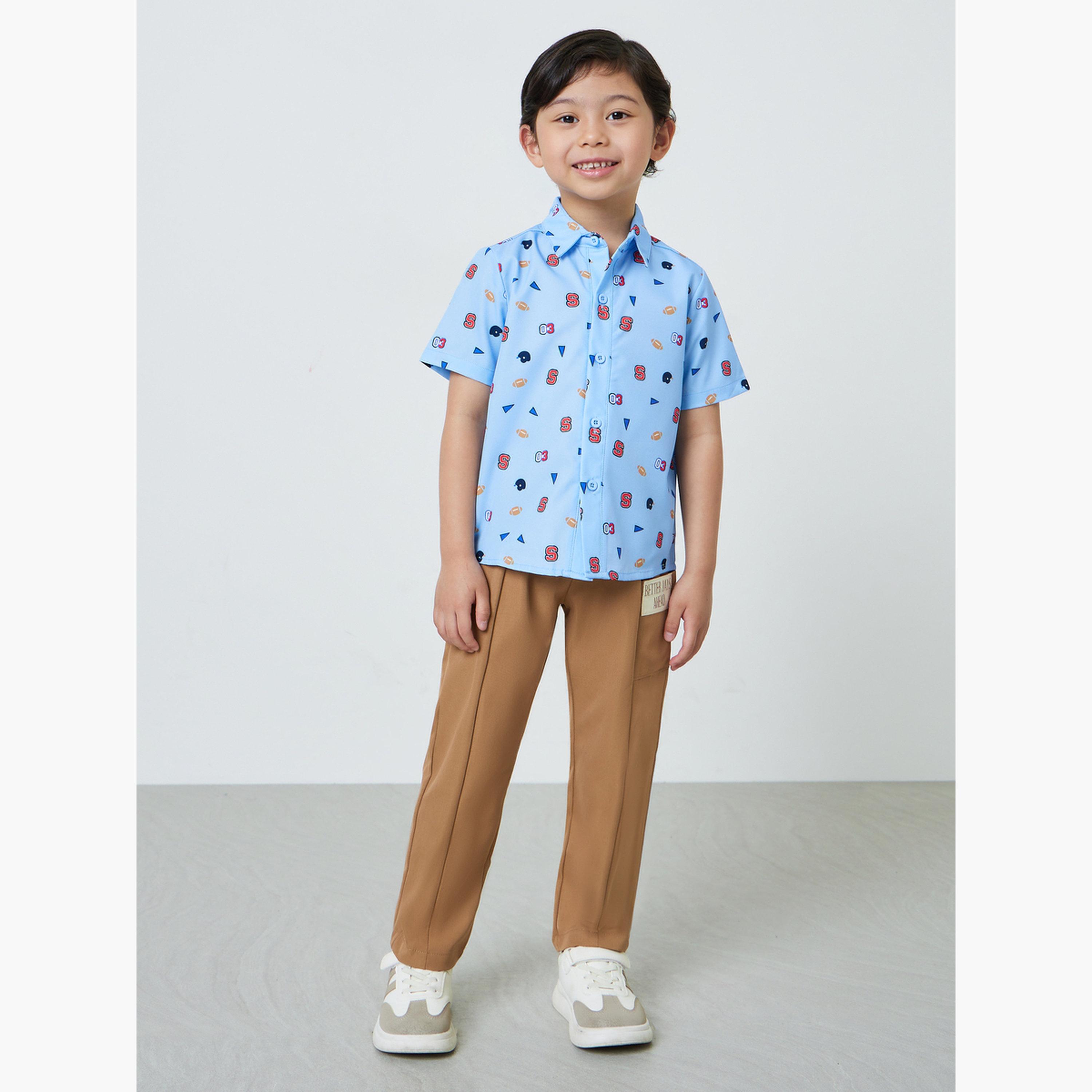 ستايلي - قميص أولادي أزرق فاتح مطبوع بأزرار-boys-clothing-shirts-image-2