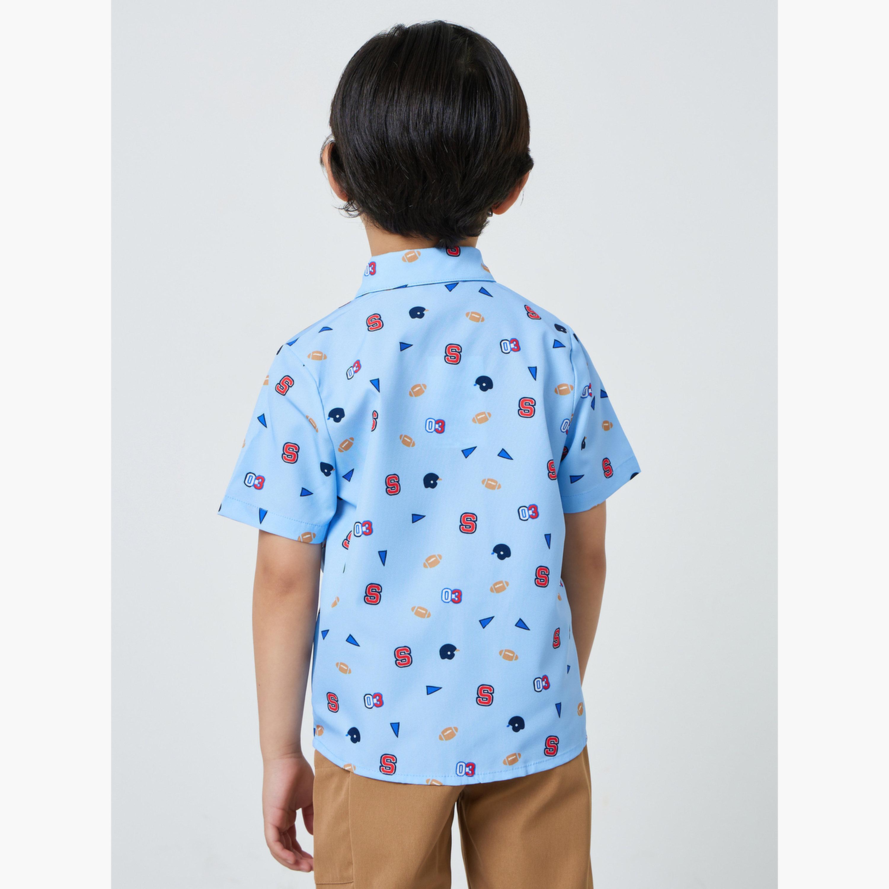 ستايلي - قميص أولادي أزرق فاتح مطبوع بأزرار-boys-clothing-shirts-image-3