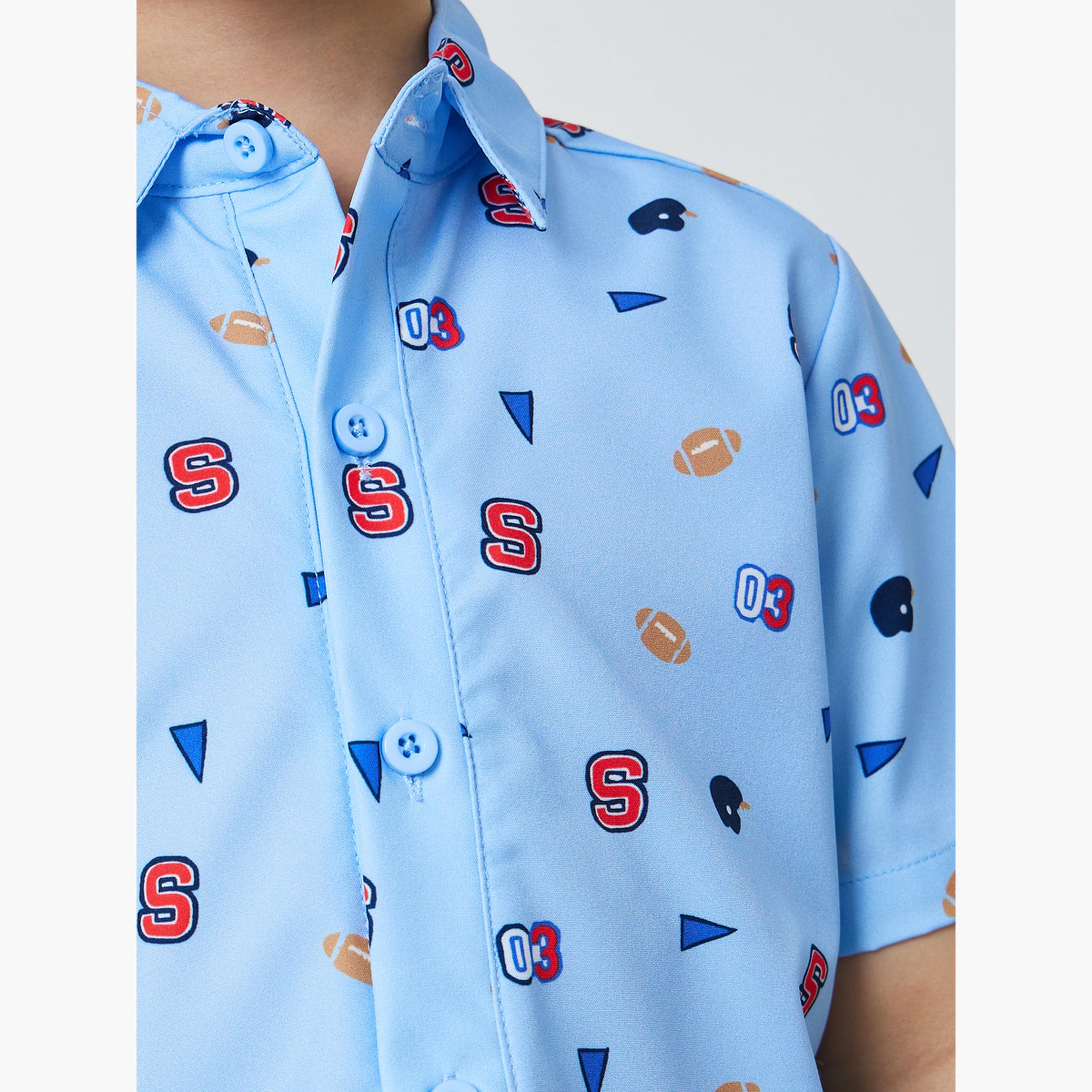 ستايلي - قميص أولادي أزرق فاتح مطبوع بأزرار-boys-clothing-shirts-image-4