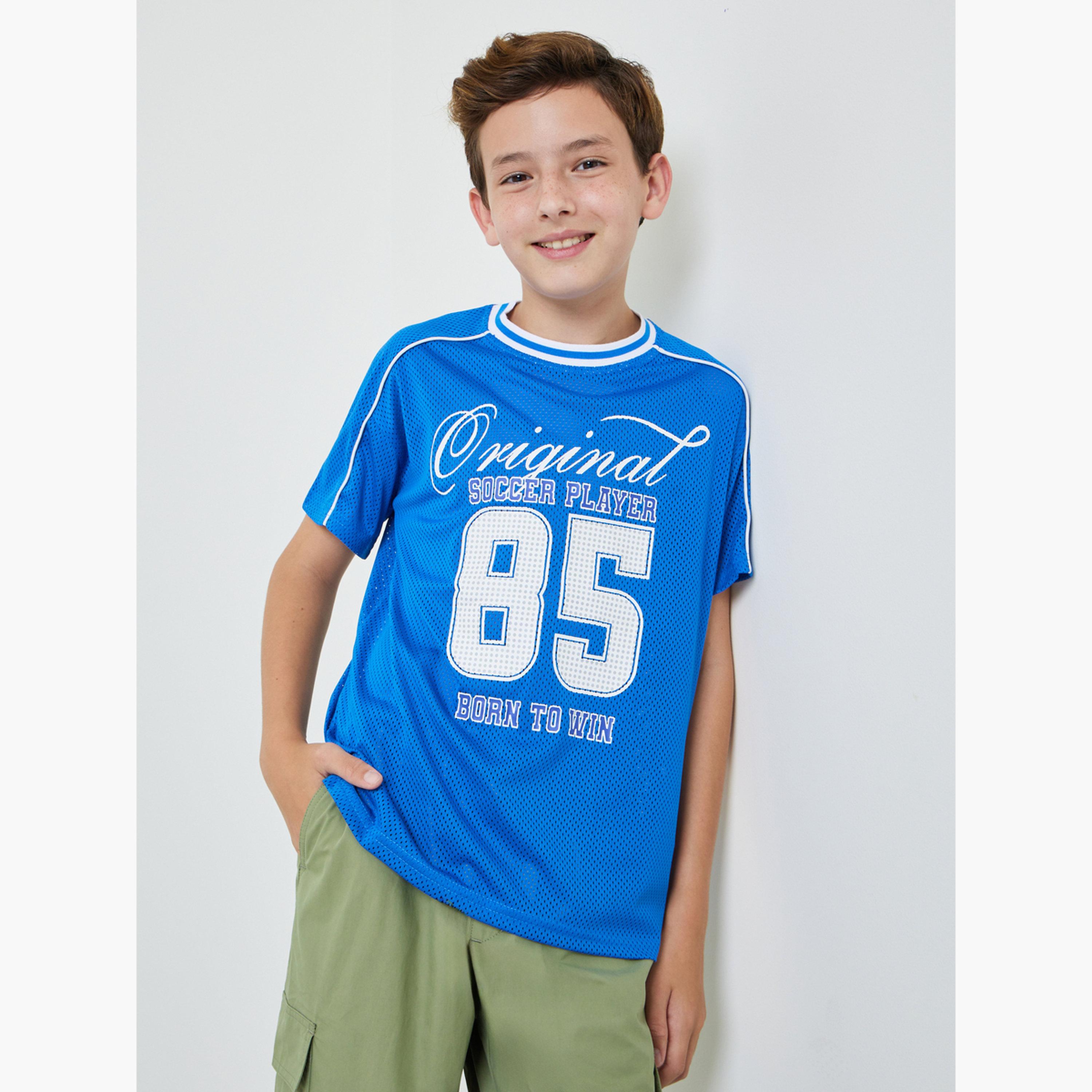 Styli Boys Blue Graphic Print Mesh Sports T-Shirt-boys-clothing-tshirtsandpolos-image-1