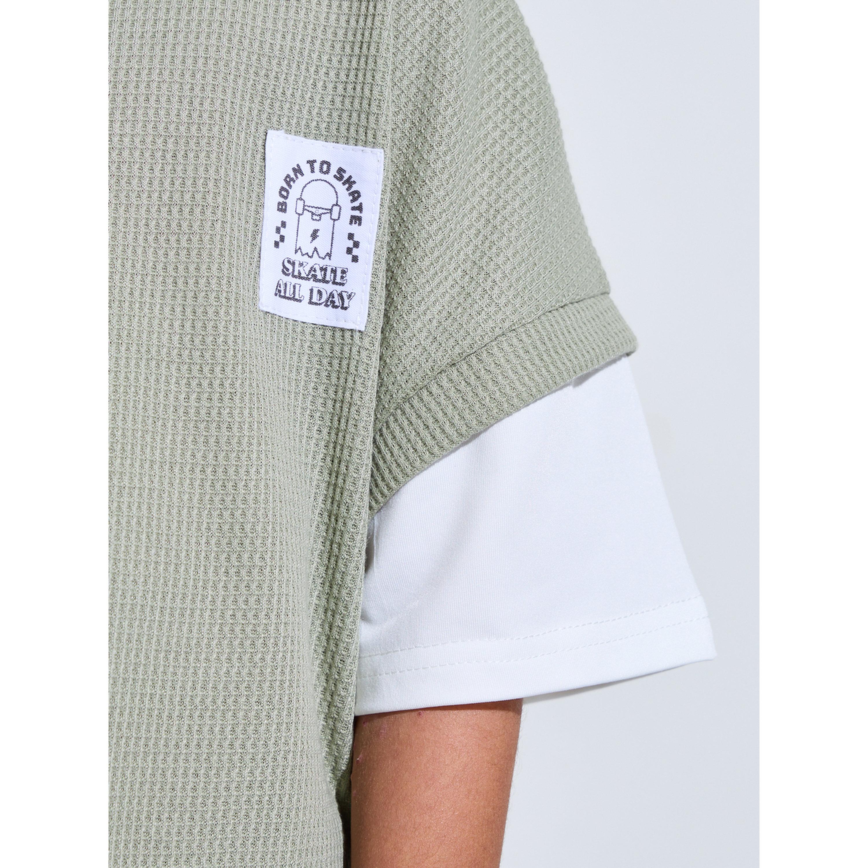 مجموعة من شورت وتيشيرت واسع محبوك بتفاصيل رقع للأولاد-boys-clothing-setsandcoords-image-6