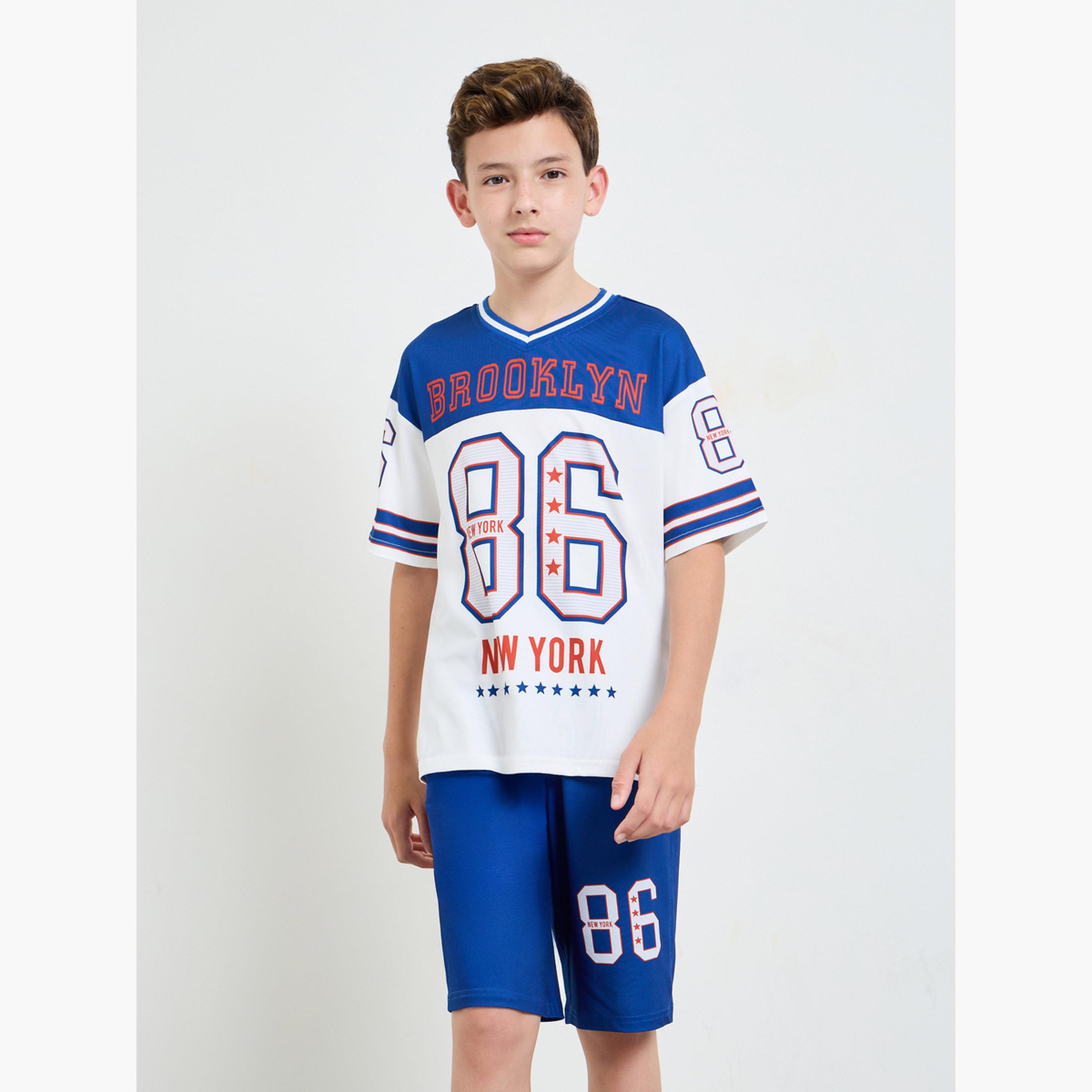 مجموعة من شورت وتيشيرت جيرسيه بطبعة جرافيك للأولاد-boys-clothing-setsandcoords-image-1