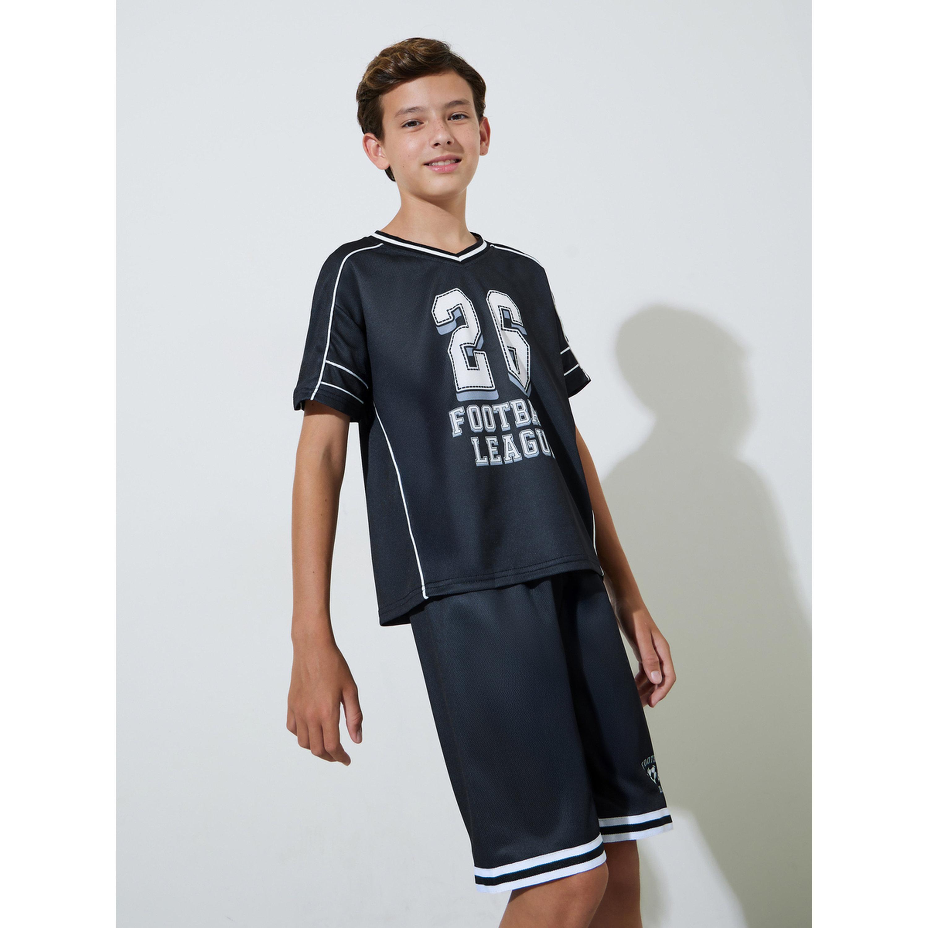 Styli Teen Boys Black Graphic Print Contrast Trims T-Shirt and Shorts Active Set-boys-clothing-setsandcoords-image-1