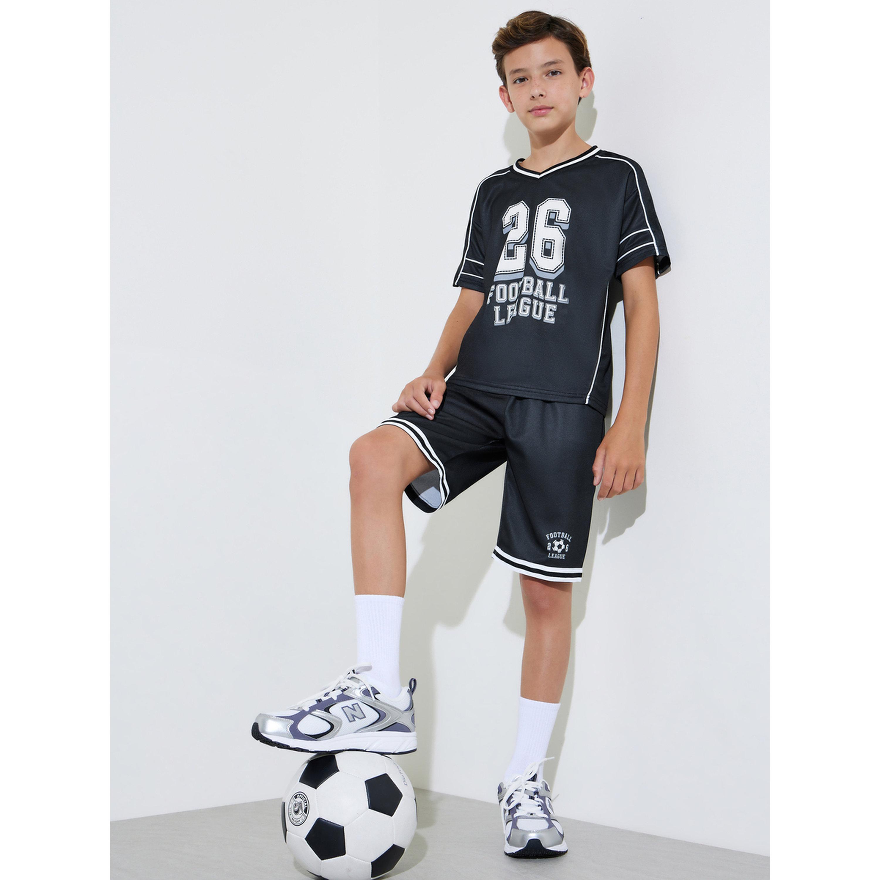 Styli Teen Boys Black Graphic Print Contrast Trims T-Shirt and Shorts Active Set-boys-clothing-setsandcoords-image-2