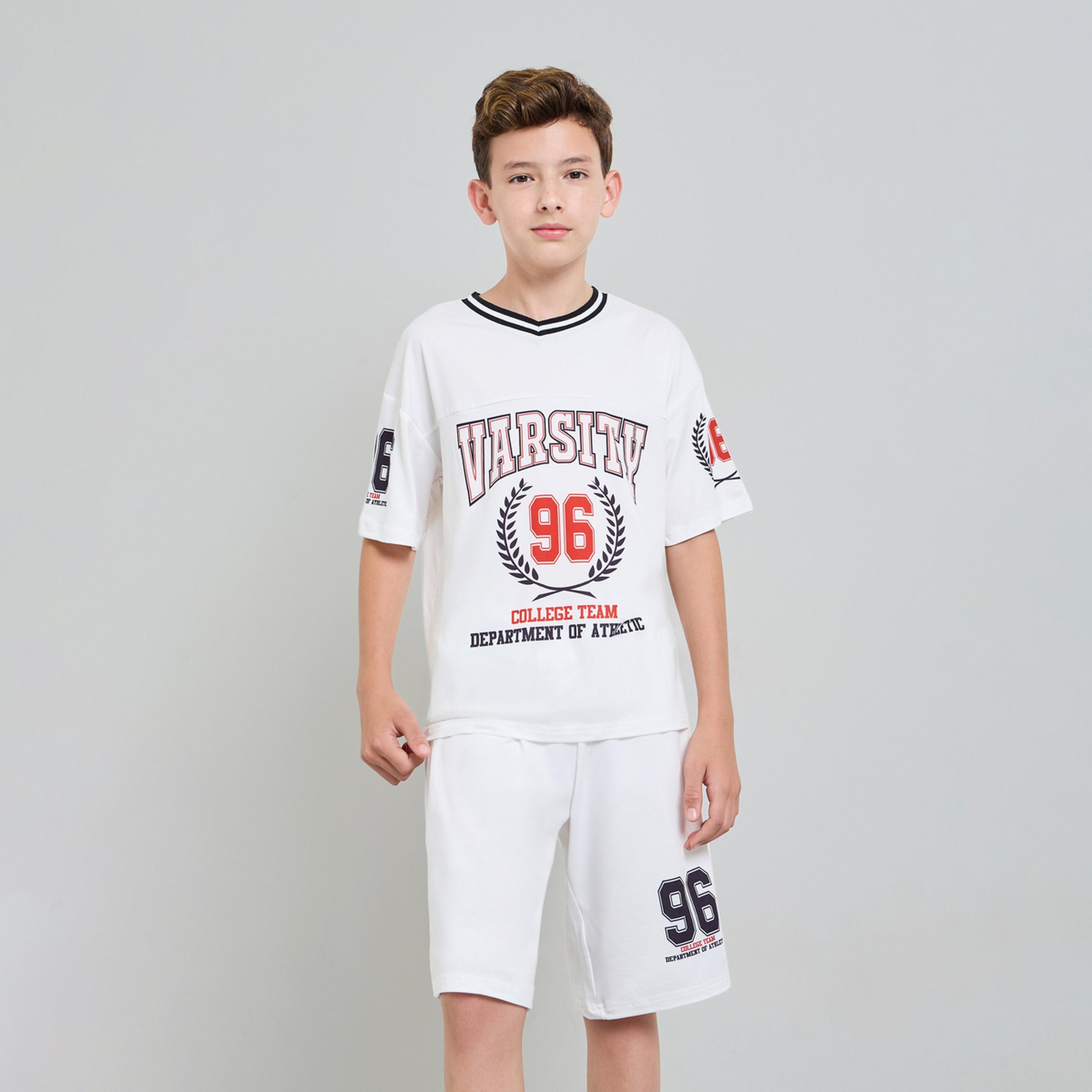Styli Boys Graphic V Neck Jersey T-Shirt and Shorts Set-boys-clothing-setsandcoords-image-1