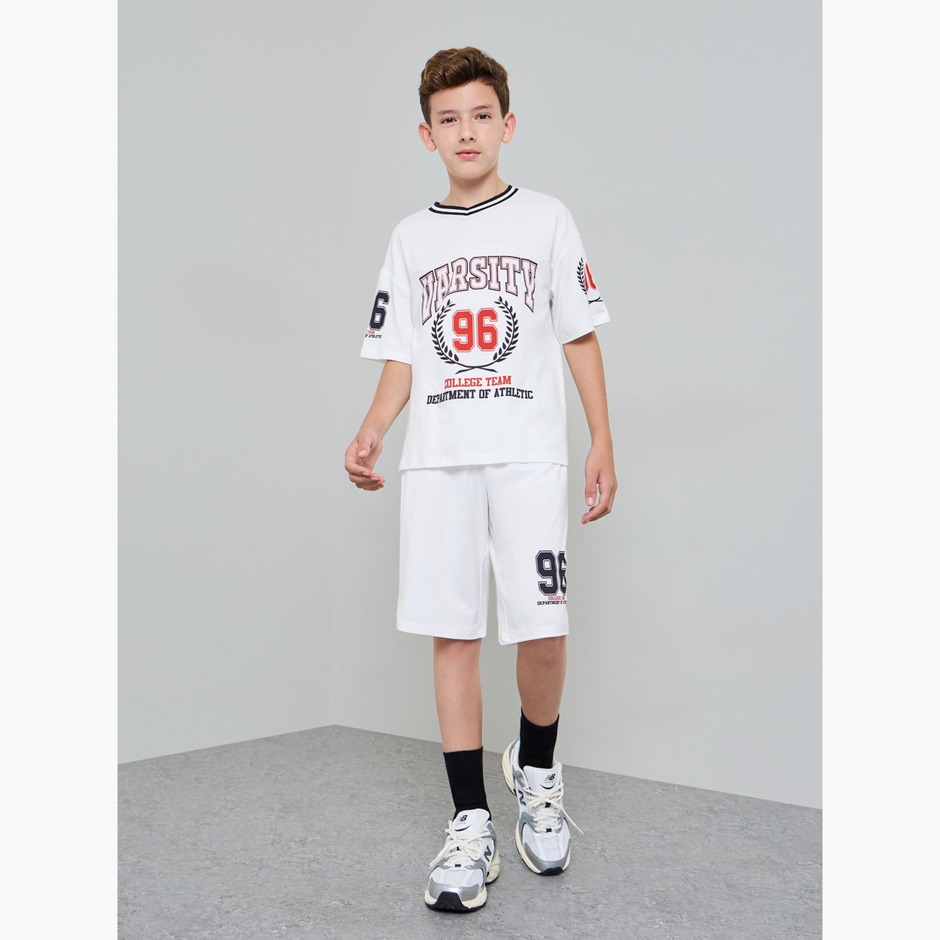 Styli Boys Graphic V Neck Jersey T-Shirt and Shorts Set-boys-clothing-setsandcoords-image-2