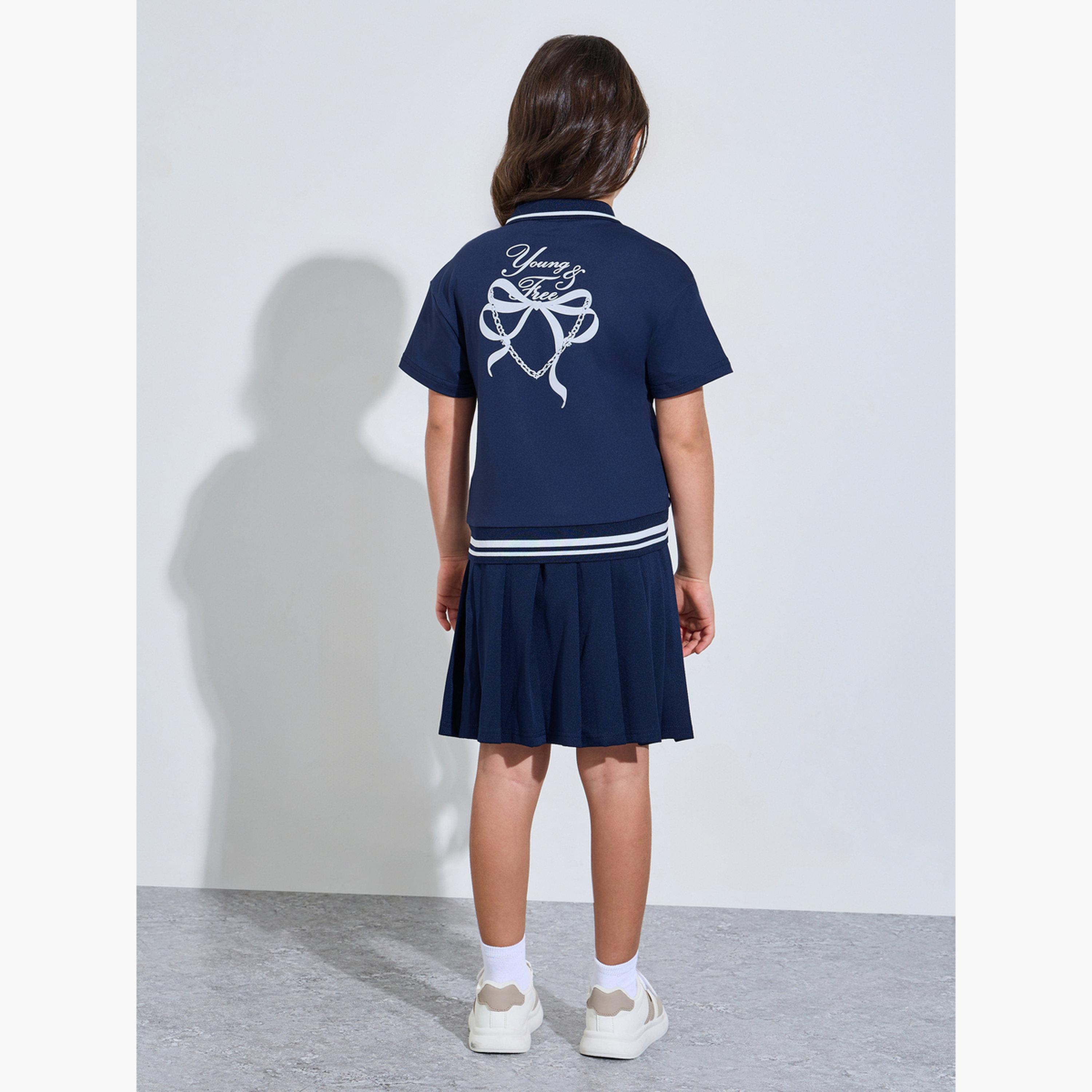 Styli Girls Navy Blue Polo Top and Pleated Skirt Set-girls-clothing-setsandcoords-image-5