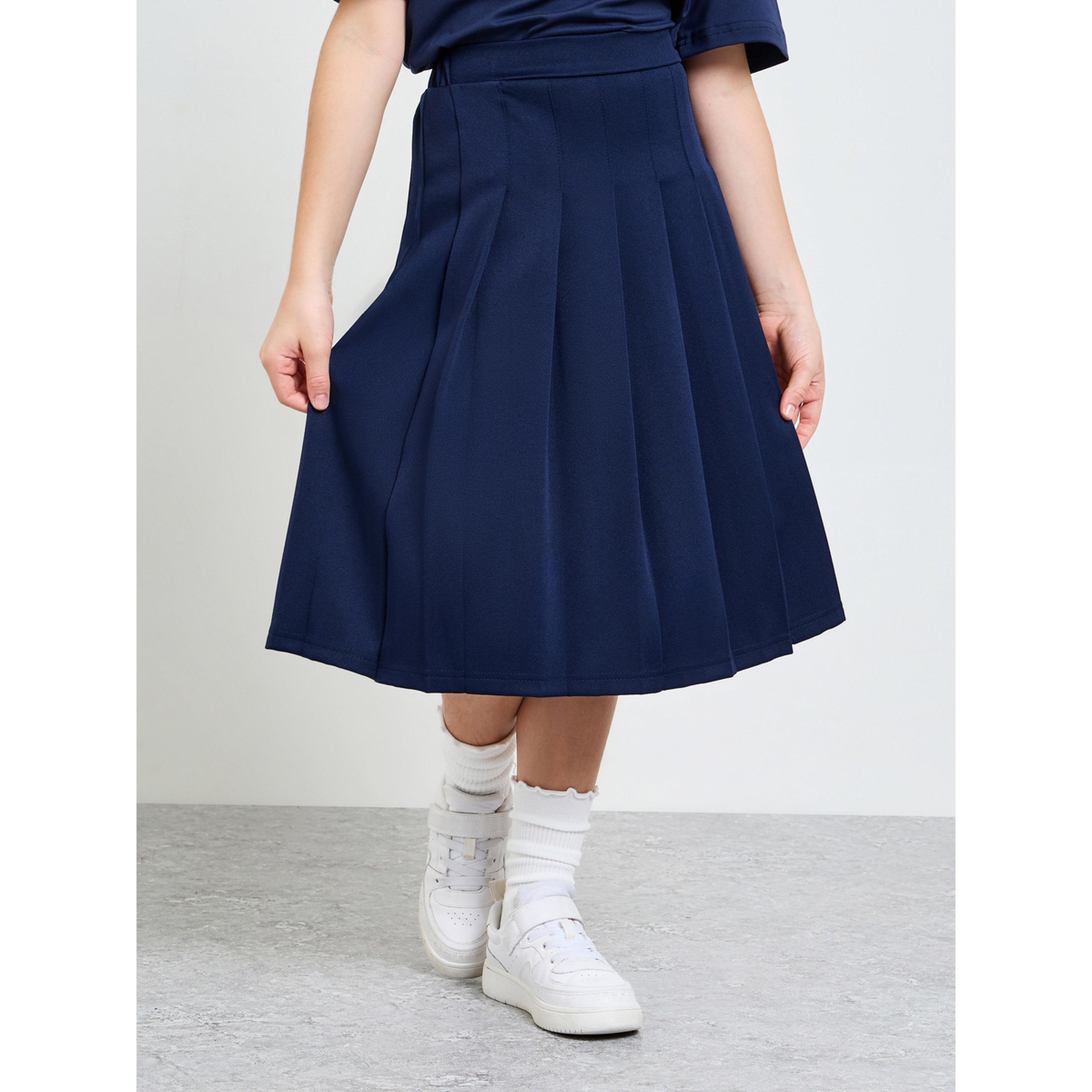 طقم من تيشيرت بولو بطبعة جرافيك وتنورة بكسراتة للبنات-girls-clothing-setsandcoords-image-6
