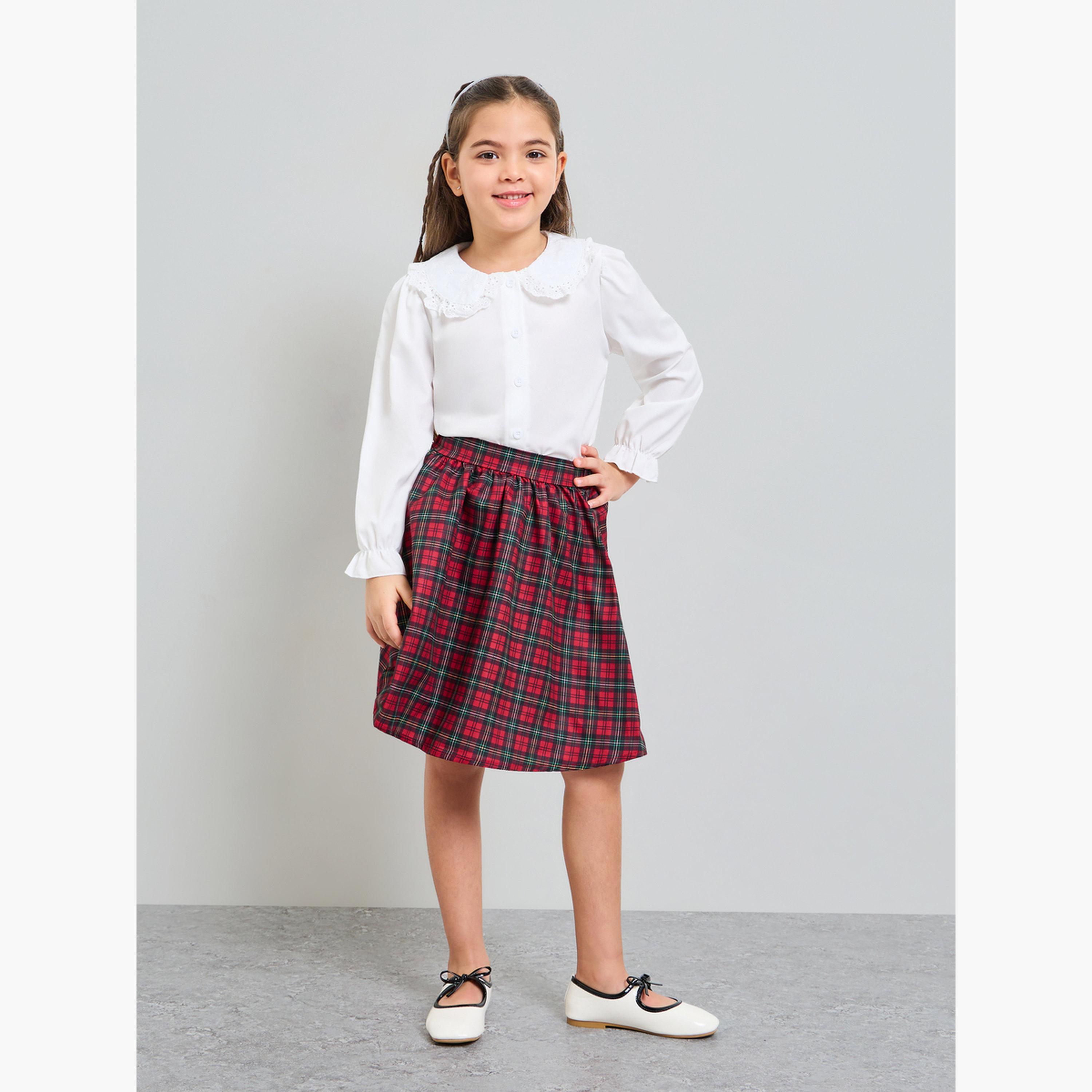طقم من تنورة لطول الركبة كروهات بلوزة بأكمام مطوية للبنات-girls-clothing-setsandcoords-image-2