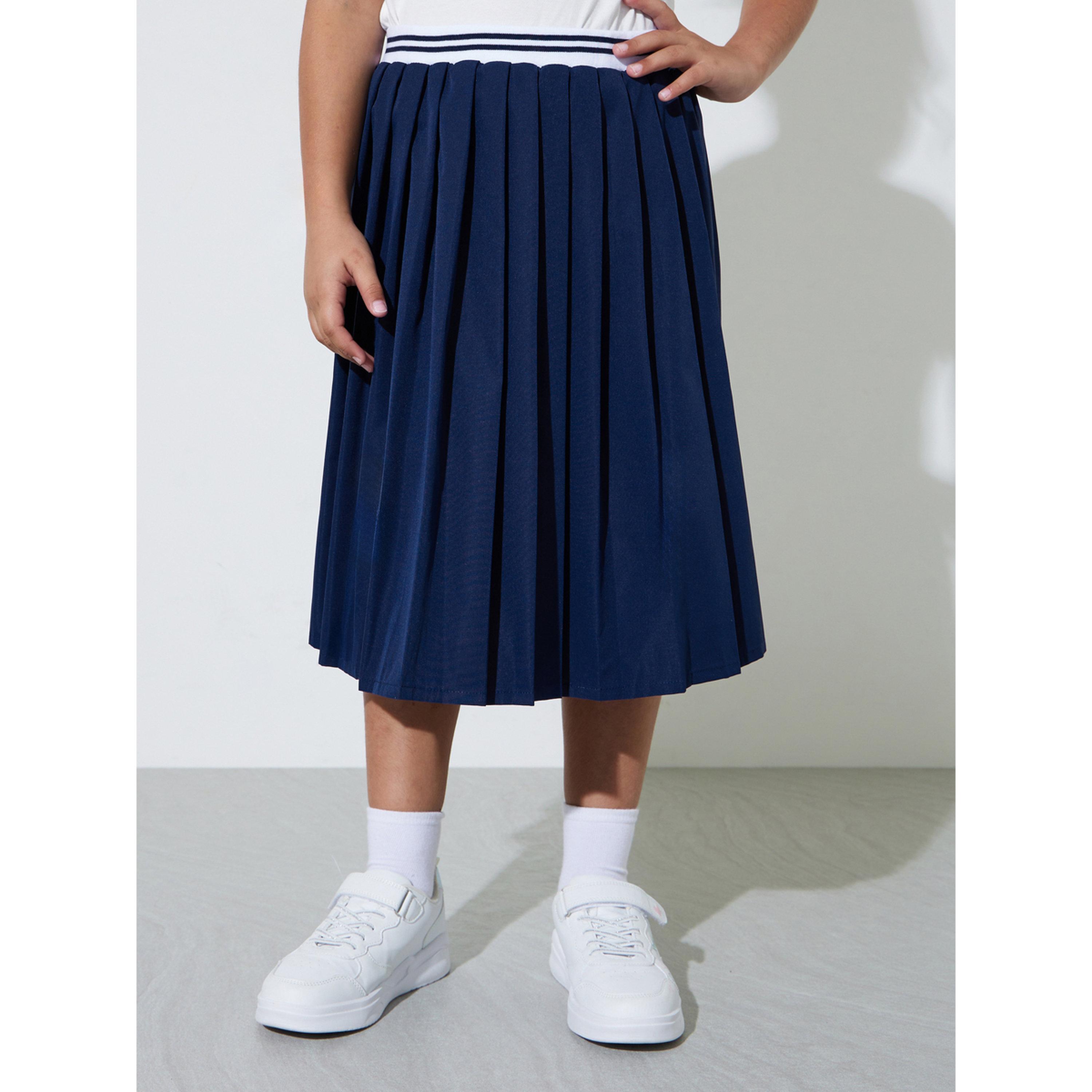 تنورة بكسراتة بحزام خصر مطاطي مخطط للبنات-girls-clothing-bottoms-skirts-image-1