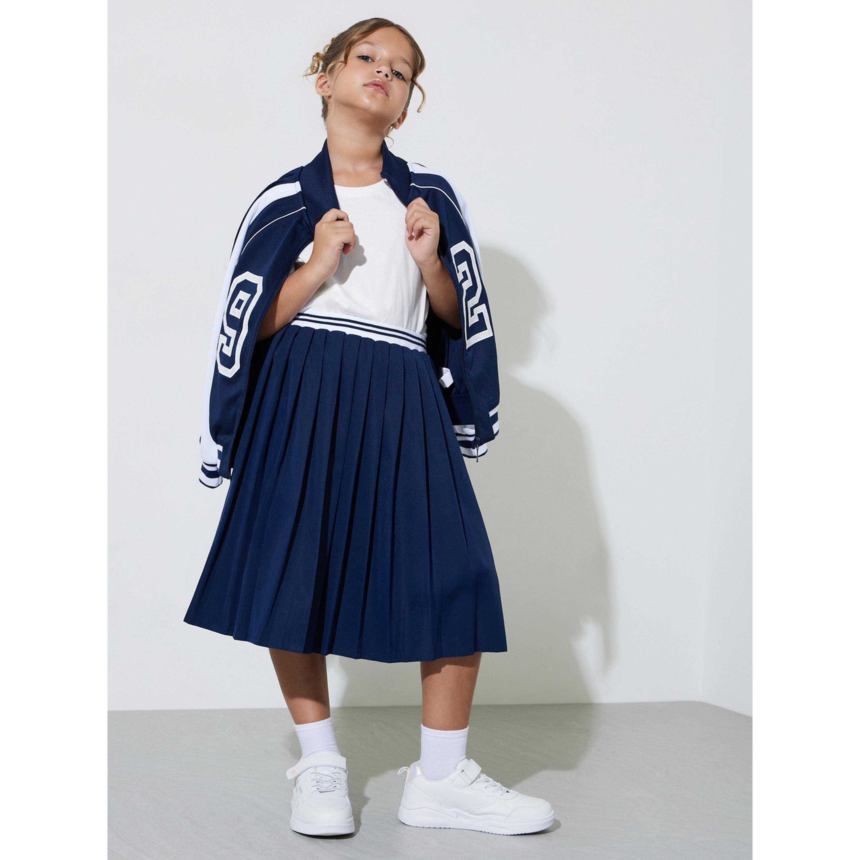 تنورة بكسراتة بحزام خصر مطاطي مخطط للبنات-girls-clothing-bottoms-skirts-image-2