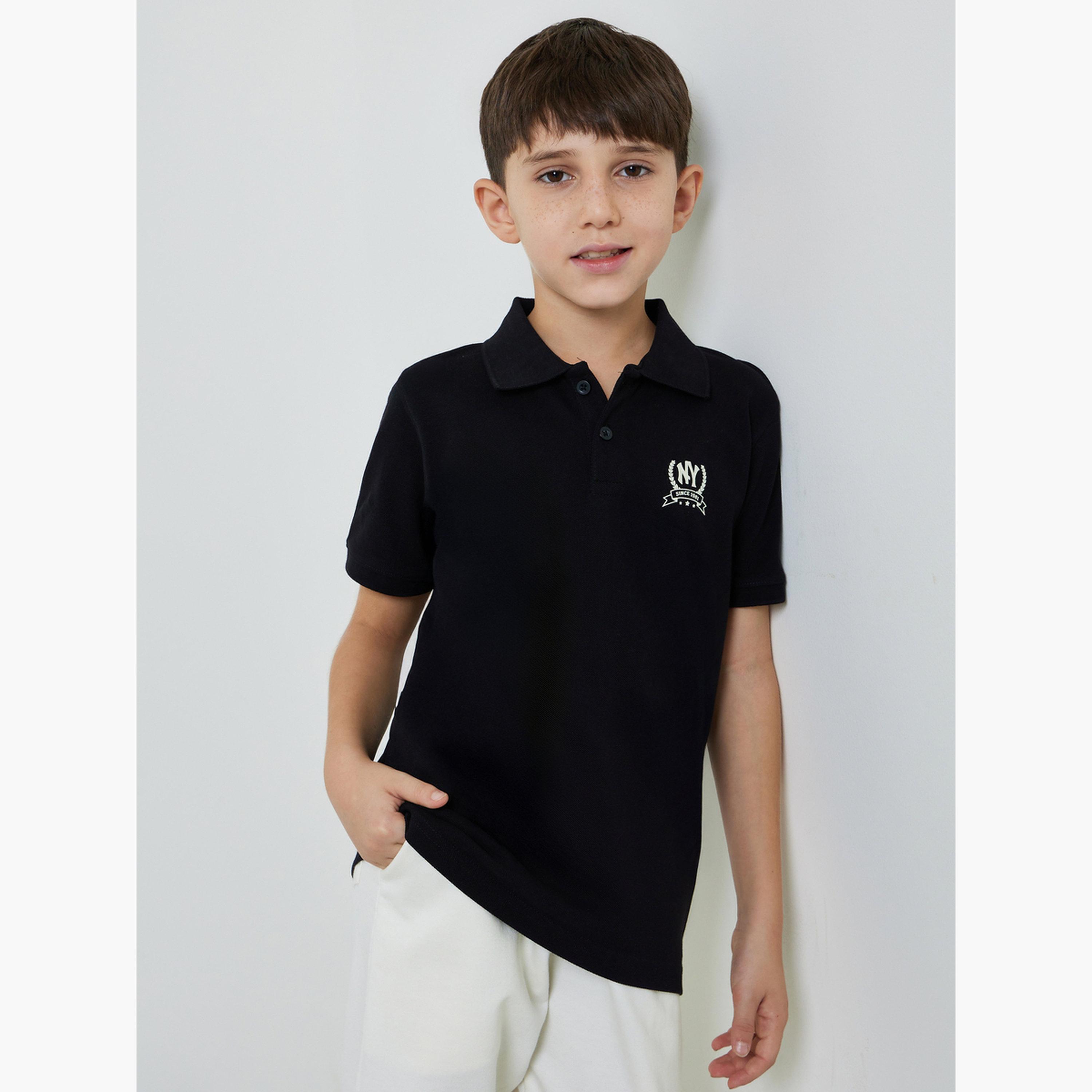 Styli Boys Black Chest Print Knitted Regular Fit Polo T-Shirt-boys-clothing-tshirtsandpolos-image-1