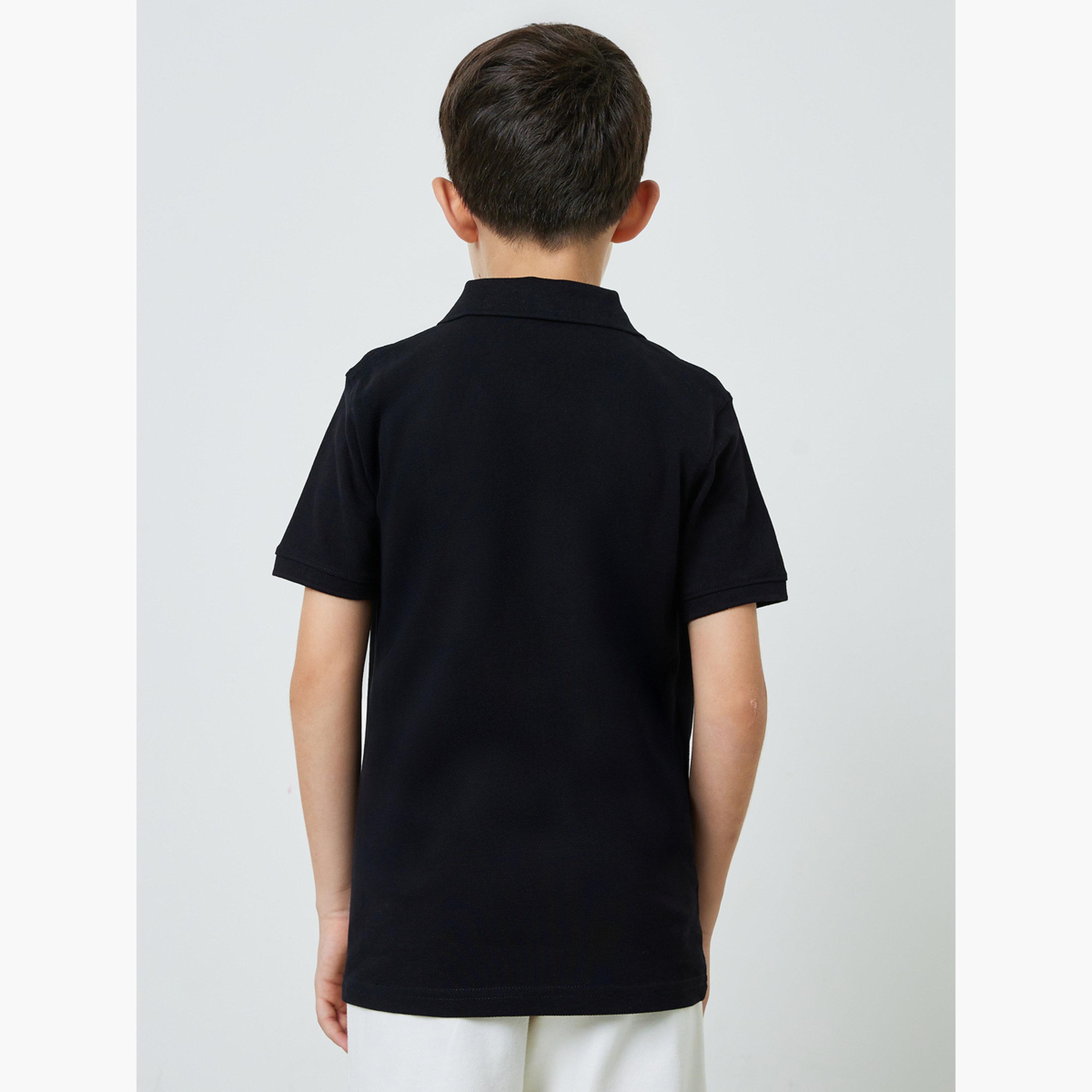 Styli Boys Black Chest Print Knitted Regular Fit Polo T-Shirt-boys-clothing-tshirtsandpolos-image-3