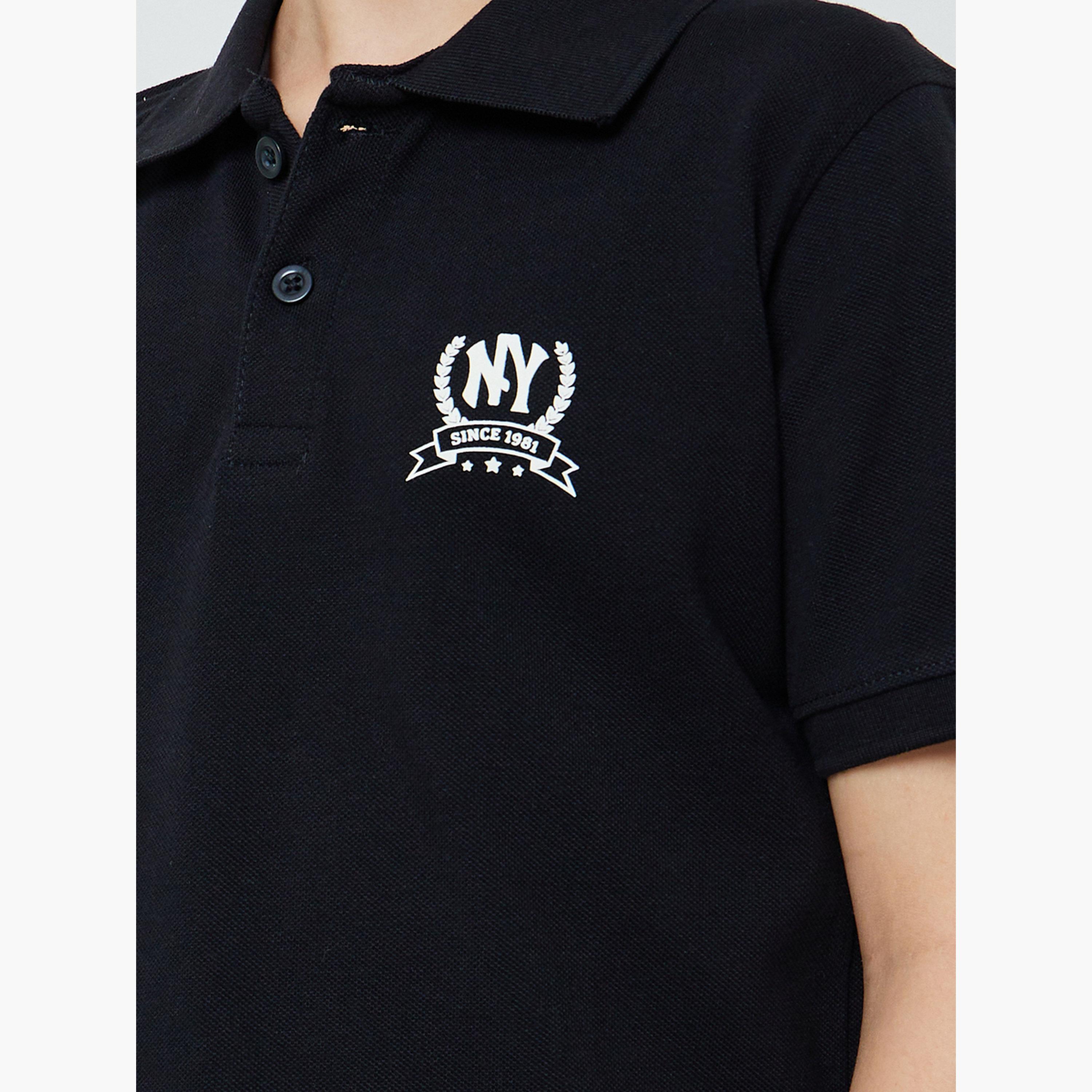 Styli Boys Black Chest Print Knitted Regular Fit Polo T-Shirt-boys-clothing-tshirtsandpolos-image-4