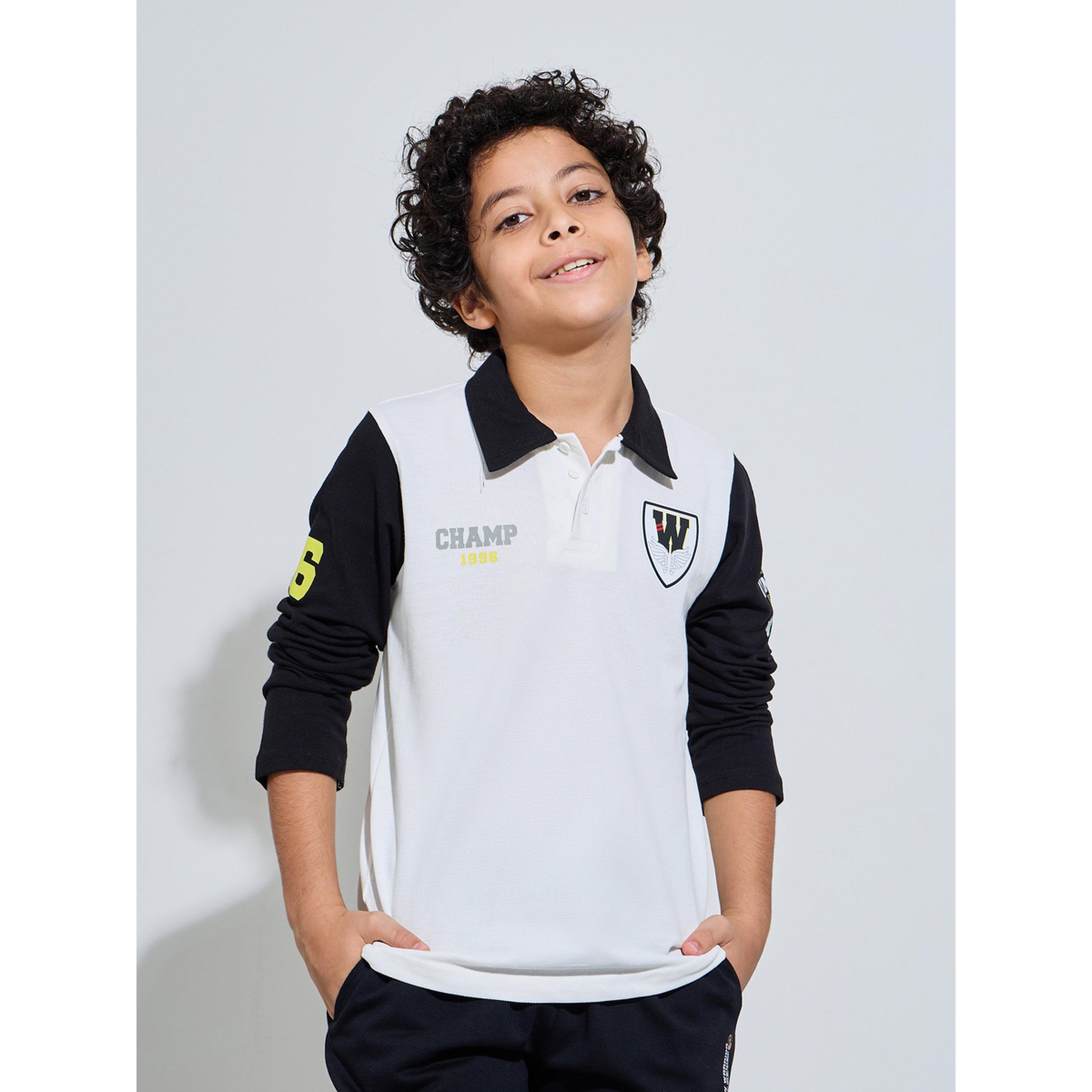 Styli Teen Boys Off-White Polo T-Shirt with Long Sleeves-boys-clothing-tshirtsandpolos-image-1