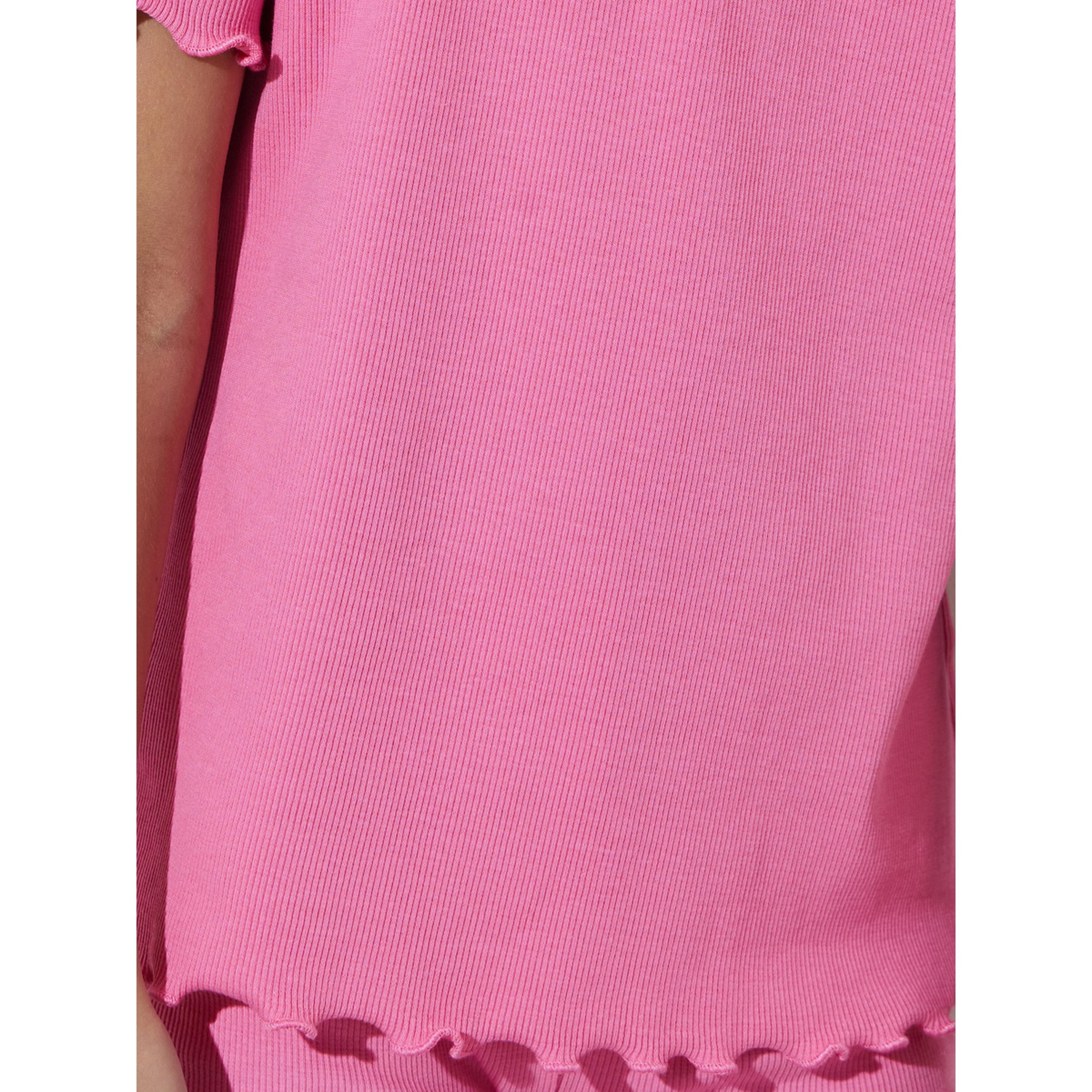 تيشيرت بولو مضلع بحافة مموجة للبنات-girls-clothing-tshirts-image-5