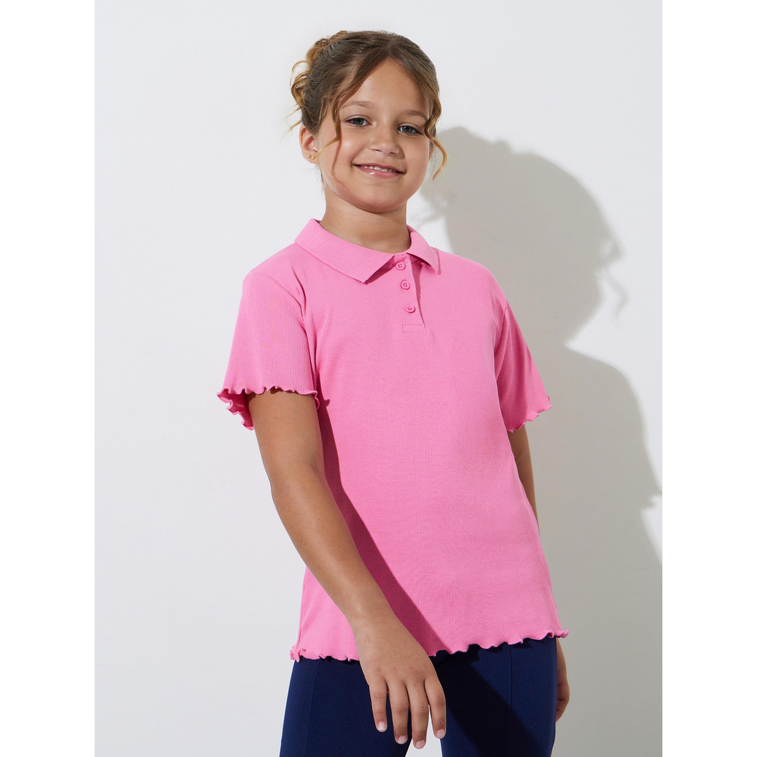 Styli Teen Girls Ribbed Polo T-Shirt with Lettuce Hem-girls-clothing-tshirts-image-1
