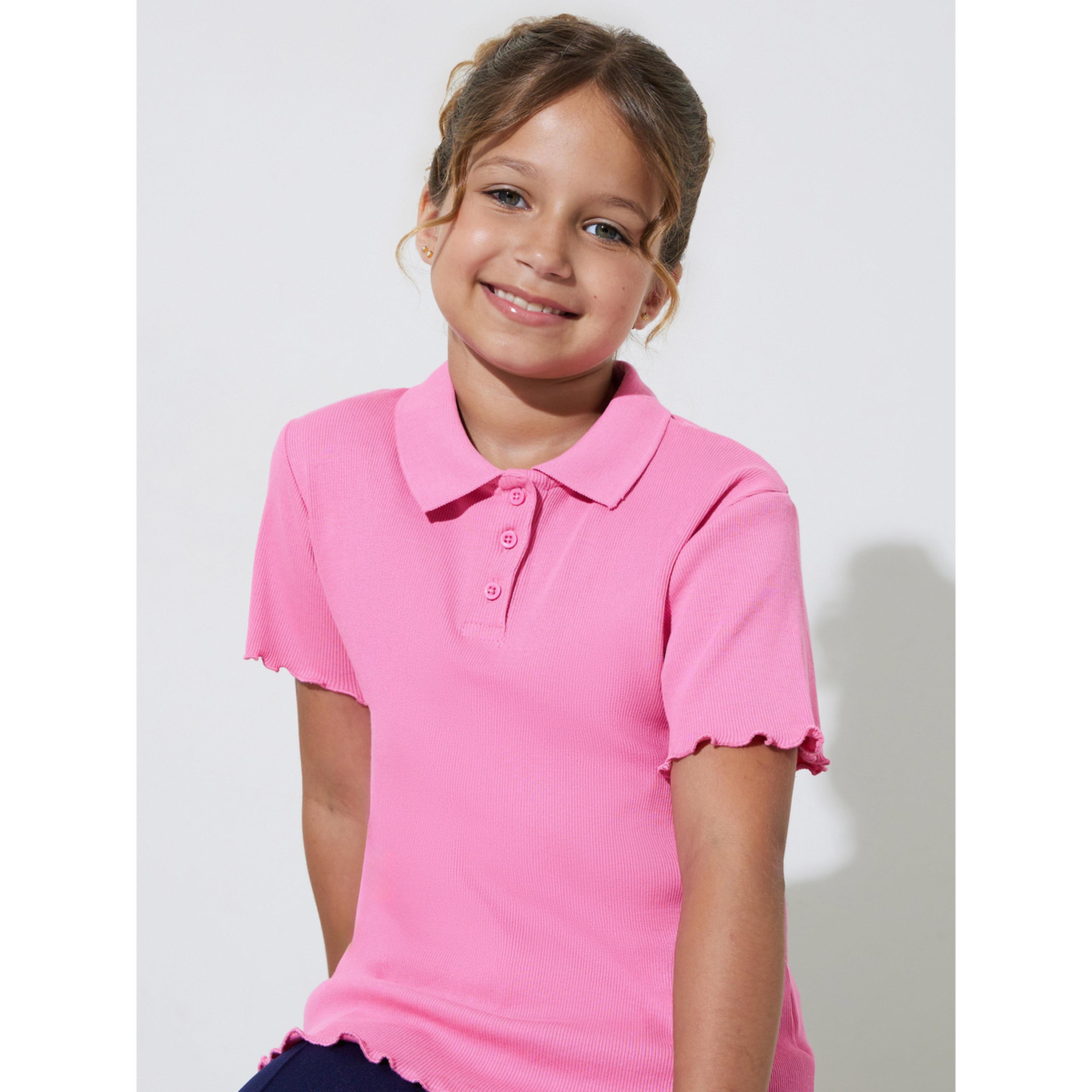 Styli Teen Girls Ribbed Polo T-Shirt with Lettuce Hem-girls-clothing-tshirts-image-3