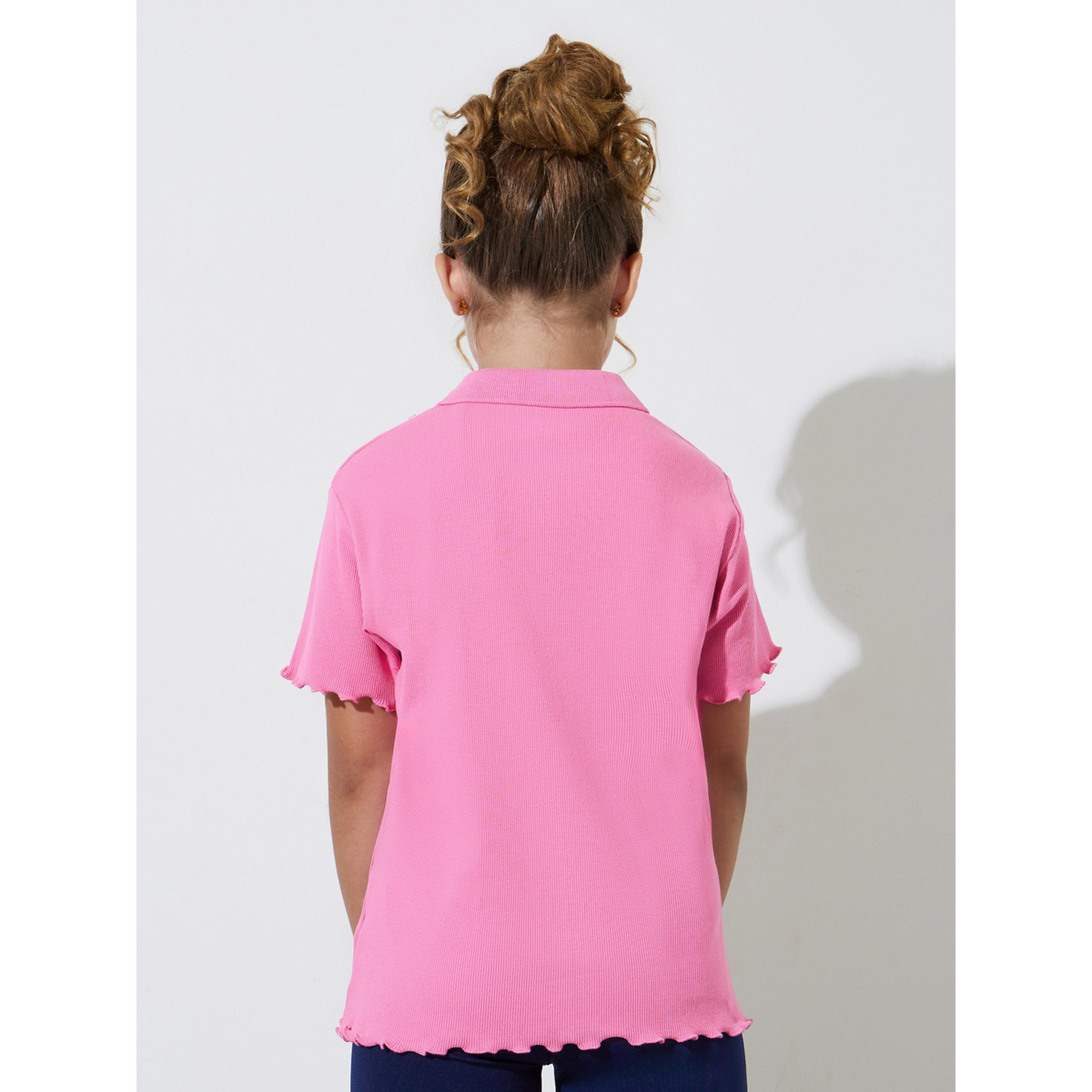 Styli Teen Girls Ribbed Polo T-Shirt with Lettuce Hem-girls-clothing-tshirts-image-4