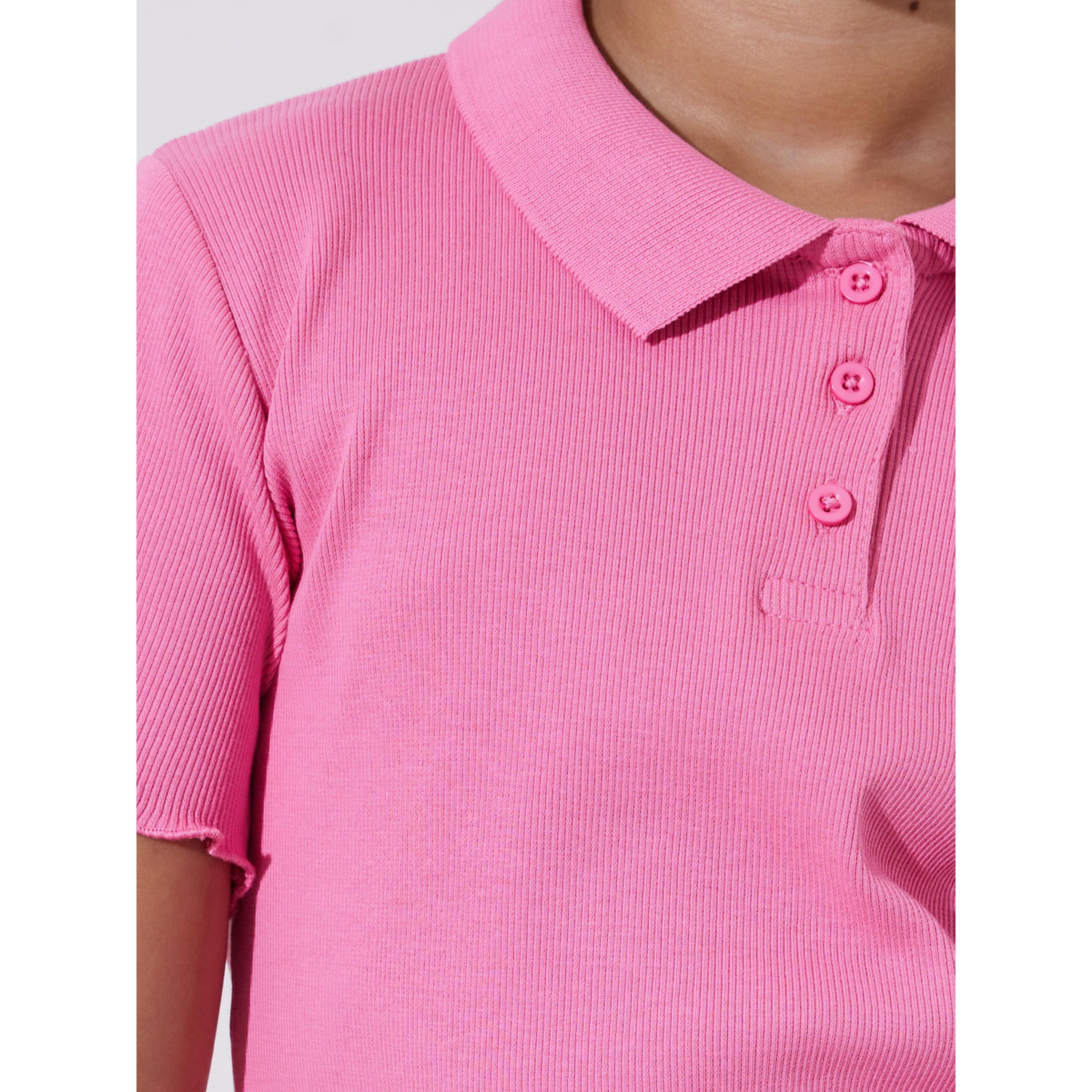 Styli Teen Girls Ribbed Polo T-Shirt with Lettuce Hem-girls-clothing-tshirts-image-5