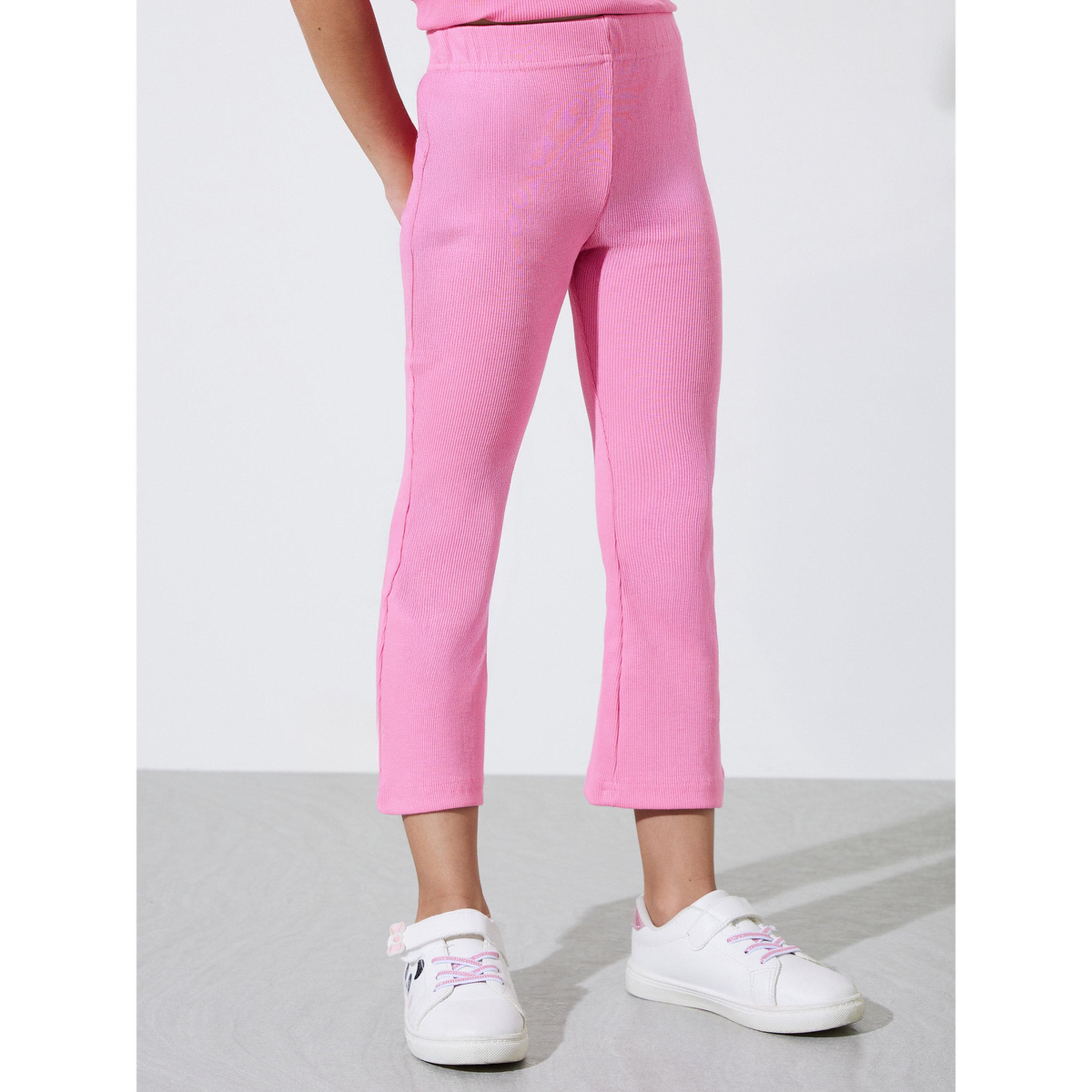 Styli Girls Pink Ribbed Fit and Flare Leggings-girls-clothing-bottoms-leggings-image-1