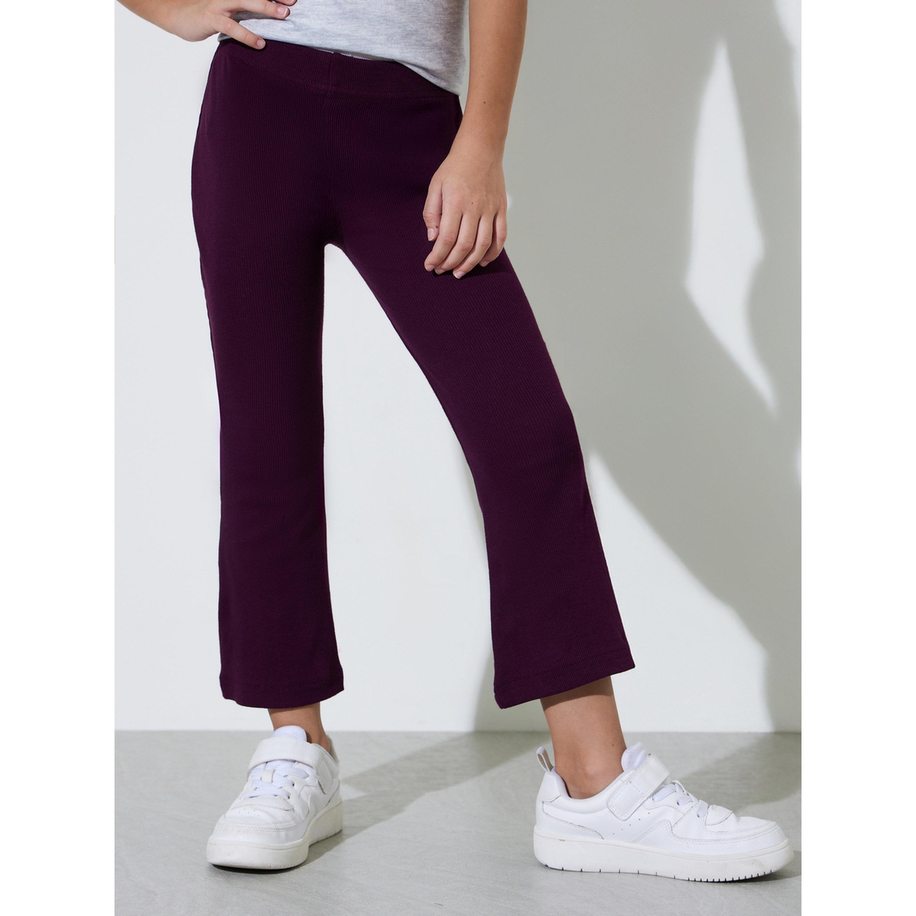Styli Girls Purple Ribbed Fit and Flare Leggings-girls-clothing-bottoms-leggings-image-1
