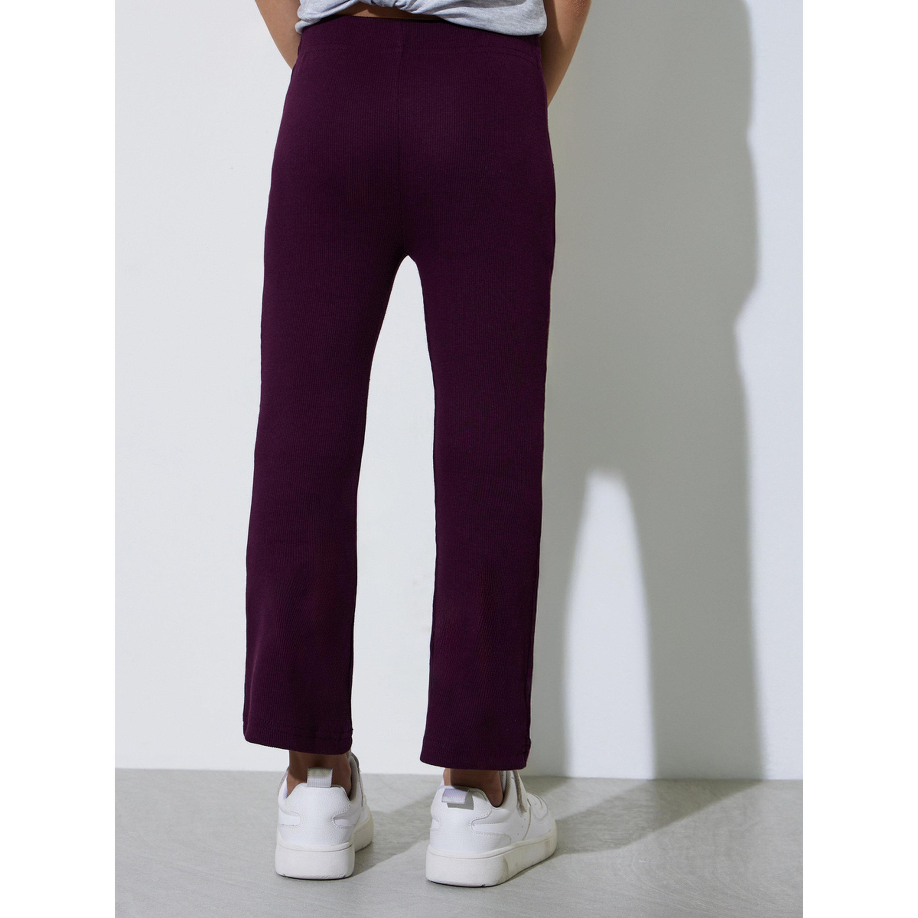 Styli Girls Purple Ribbed Fit and Flare Leggings-girls-clothing-bottoms-leggings-image-4