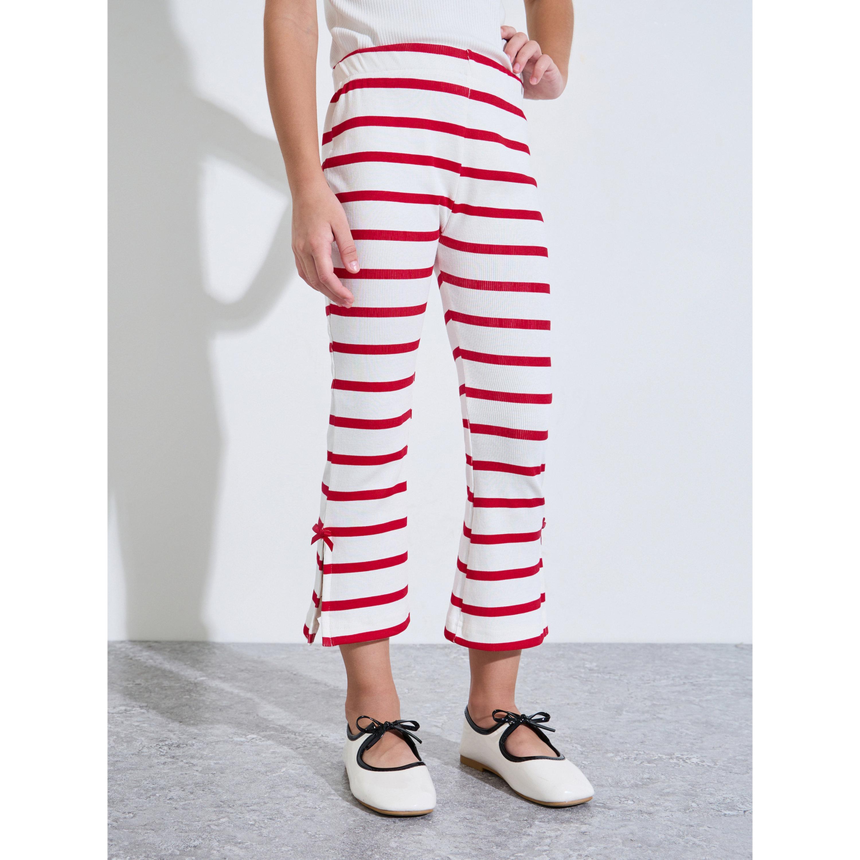 Styli Girls Off White Striped Side Site Cropped Leggings with Bow Detail-girls-clothing-bottoms-leggings-image-1
