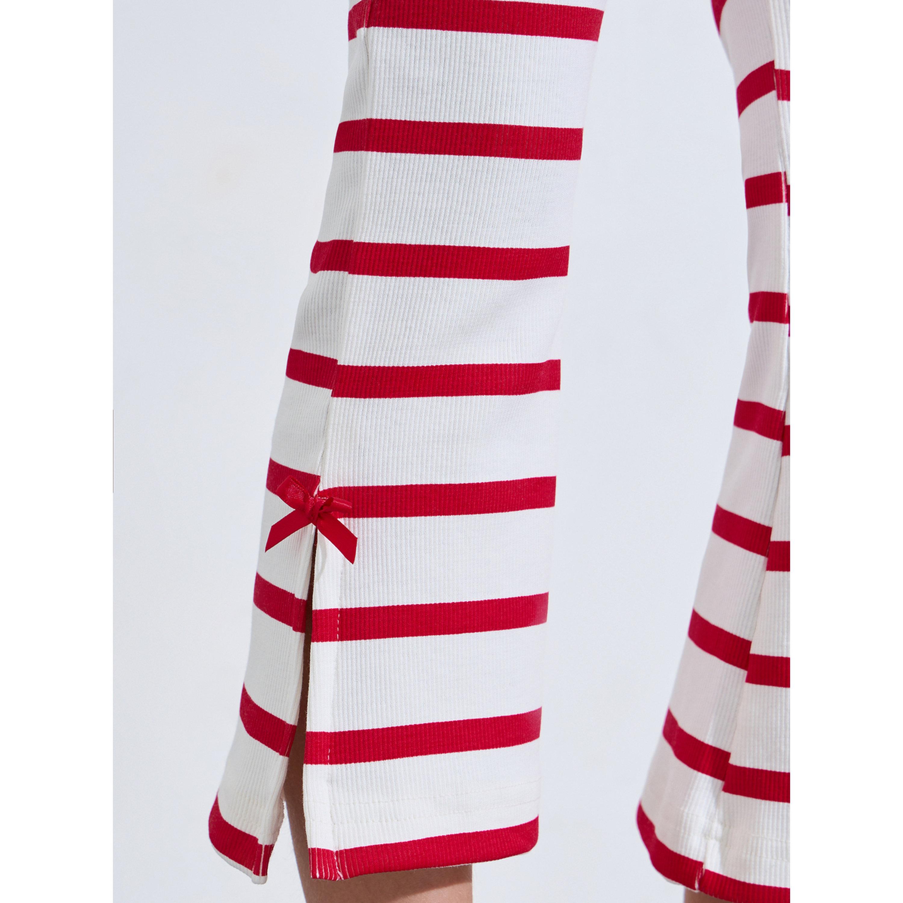 Styli Girls Off White Striped Side Site Cropped Leggings with Bow Detail-girls-clothing-bottoms-leggings-image-3