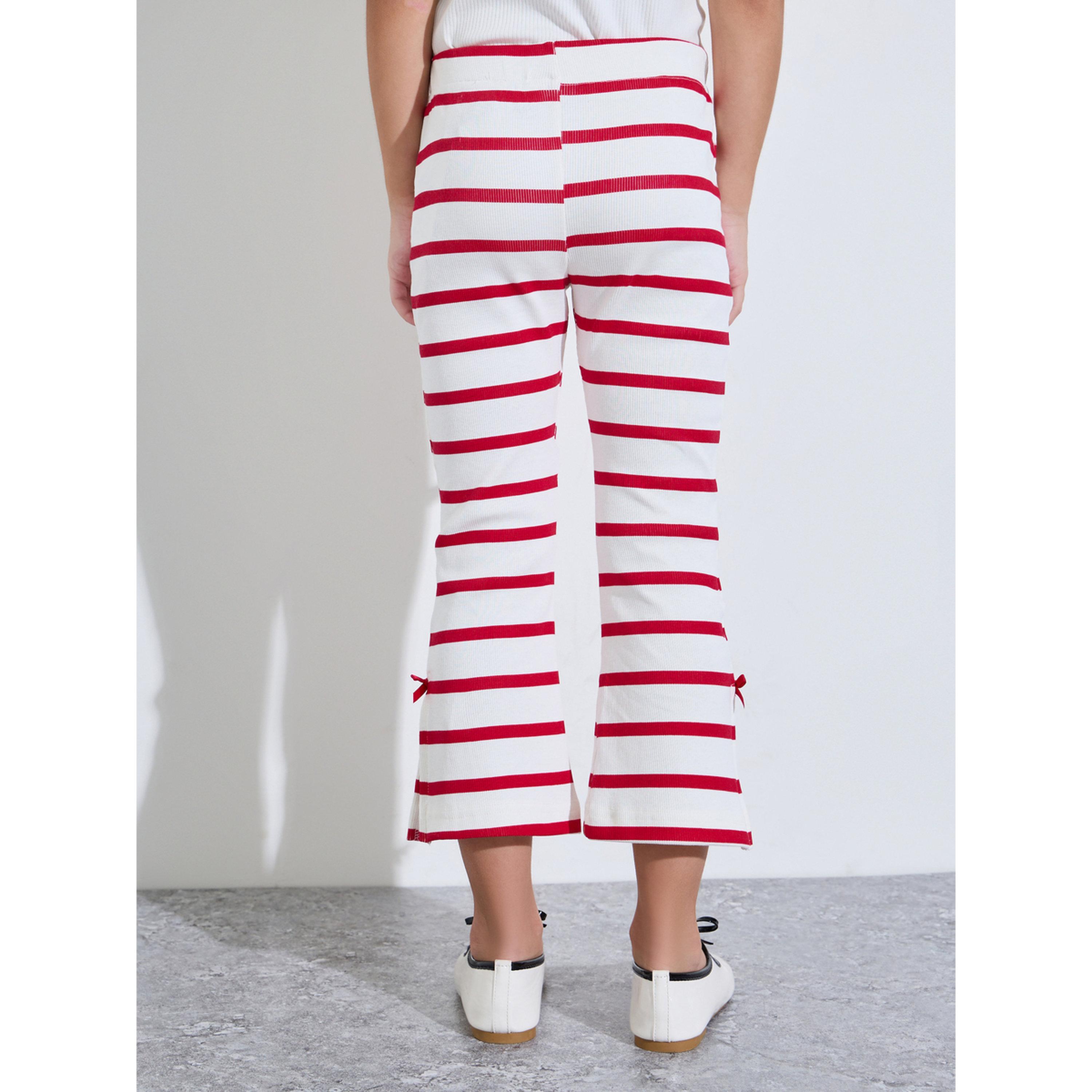 Styli Girls Off White Striped Side Site Cropped Leggings with Bow Detail-girls-clothing-bottoms-leggings-image-4