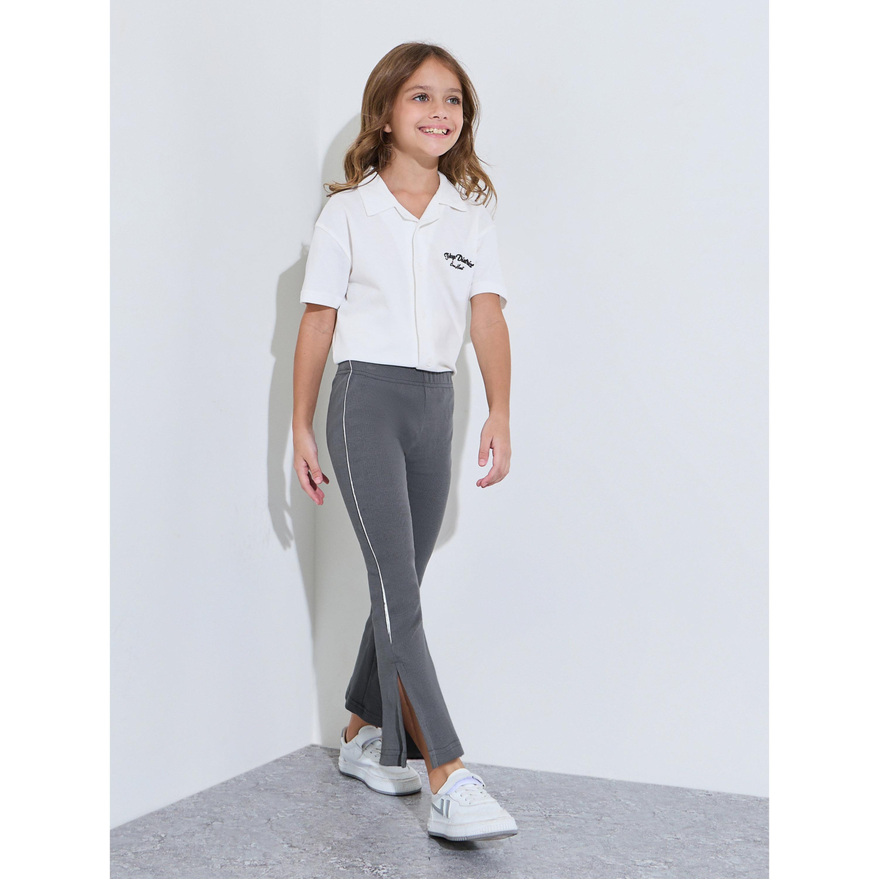 Styli Girls Grey Ribbed Leggings with Side Stripe and Slit-girls-clothing-bottoms-leggings-image-2