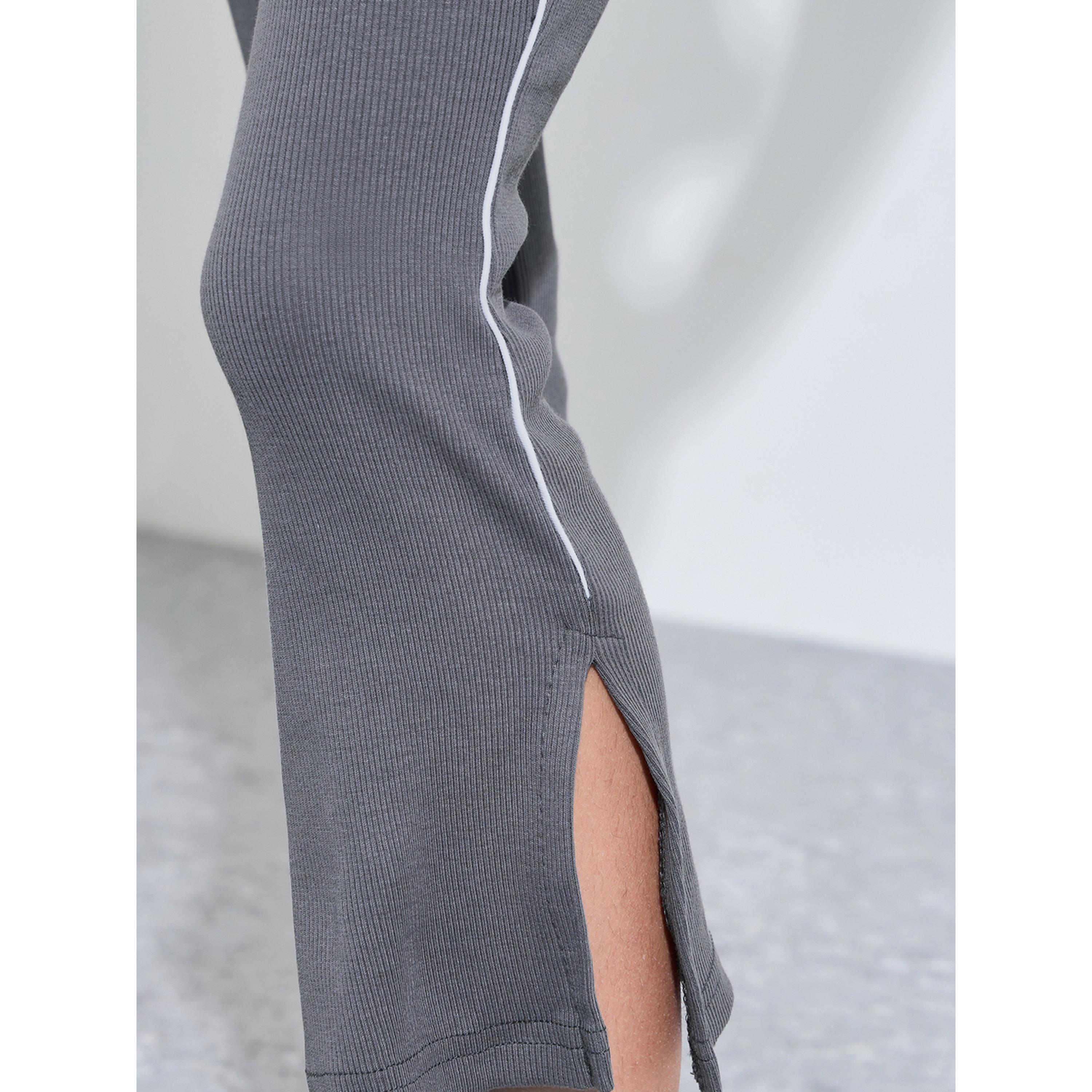 Styli Girls Grey Ribbed Leggings with Side Stripe and Slit-girls-clothing-bottoms-leggings-image-3