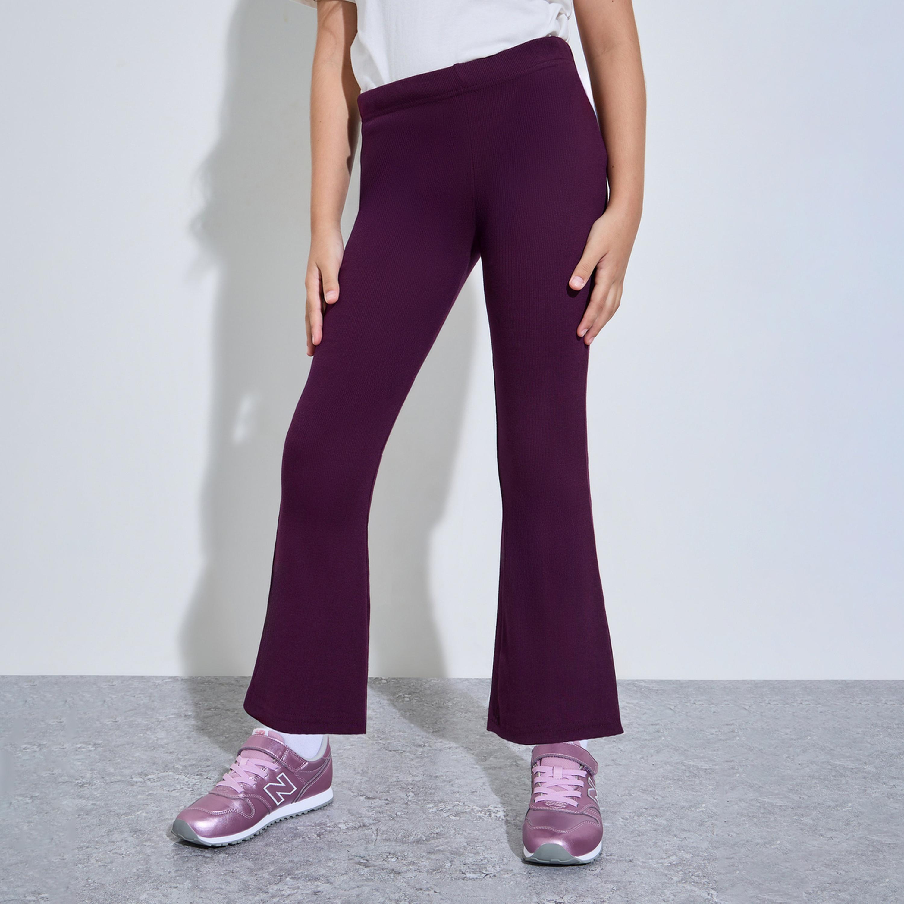 ليقنز بأرجل واسعة وتفاصيل مضلعة للبنات-girls-clothing-bottoms-leggings-image-1