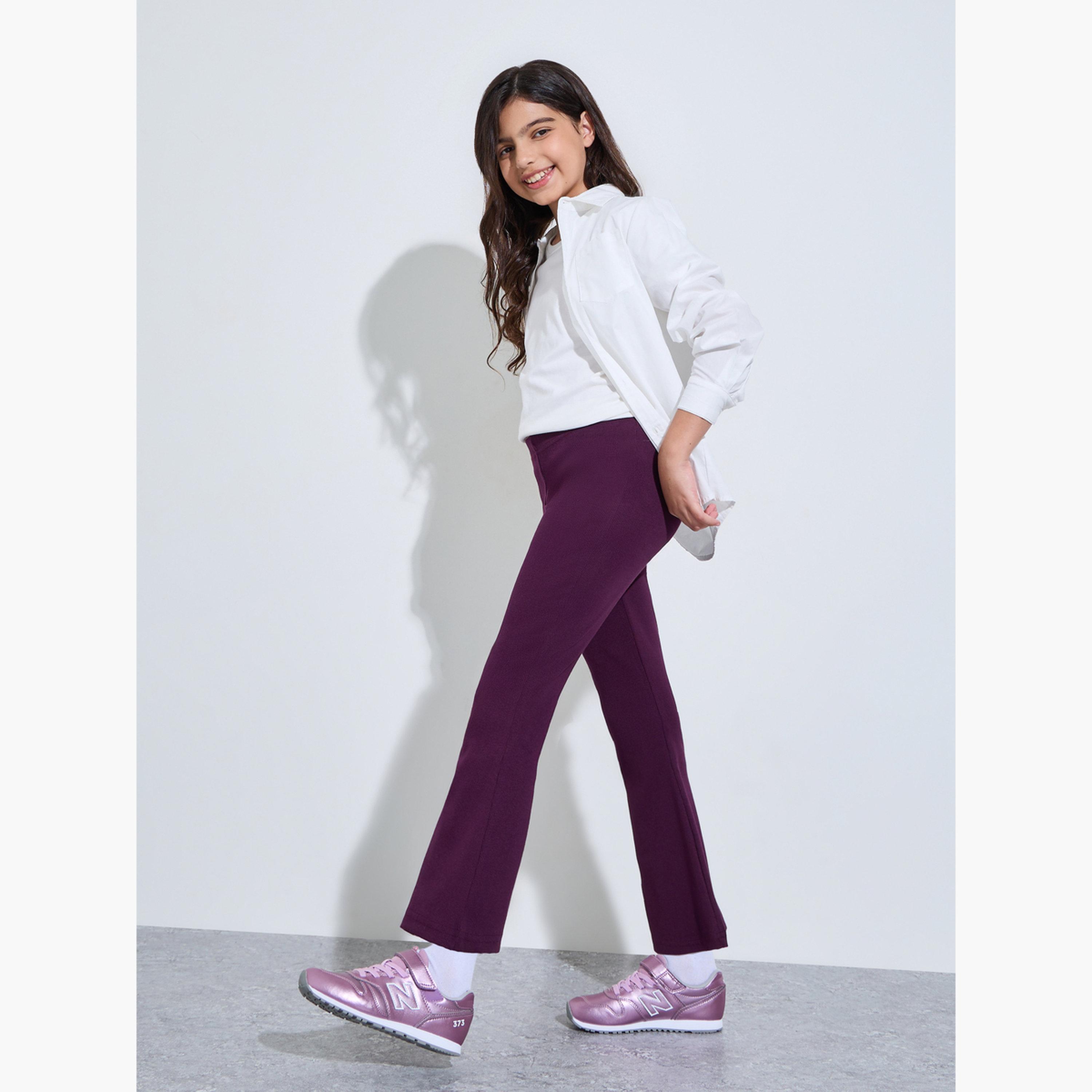 ليقنز بأرجل واسعة وتفاصيل مضلعة للبنات-girls-clothing-bottoms-leggings-image-2
