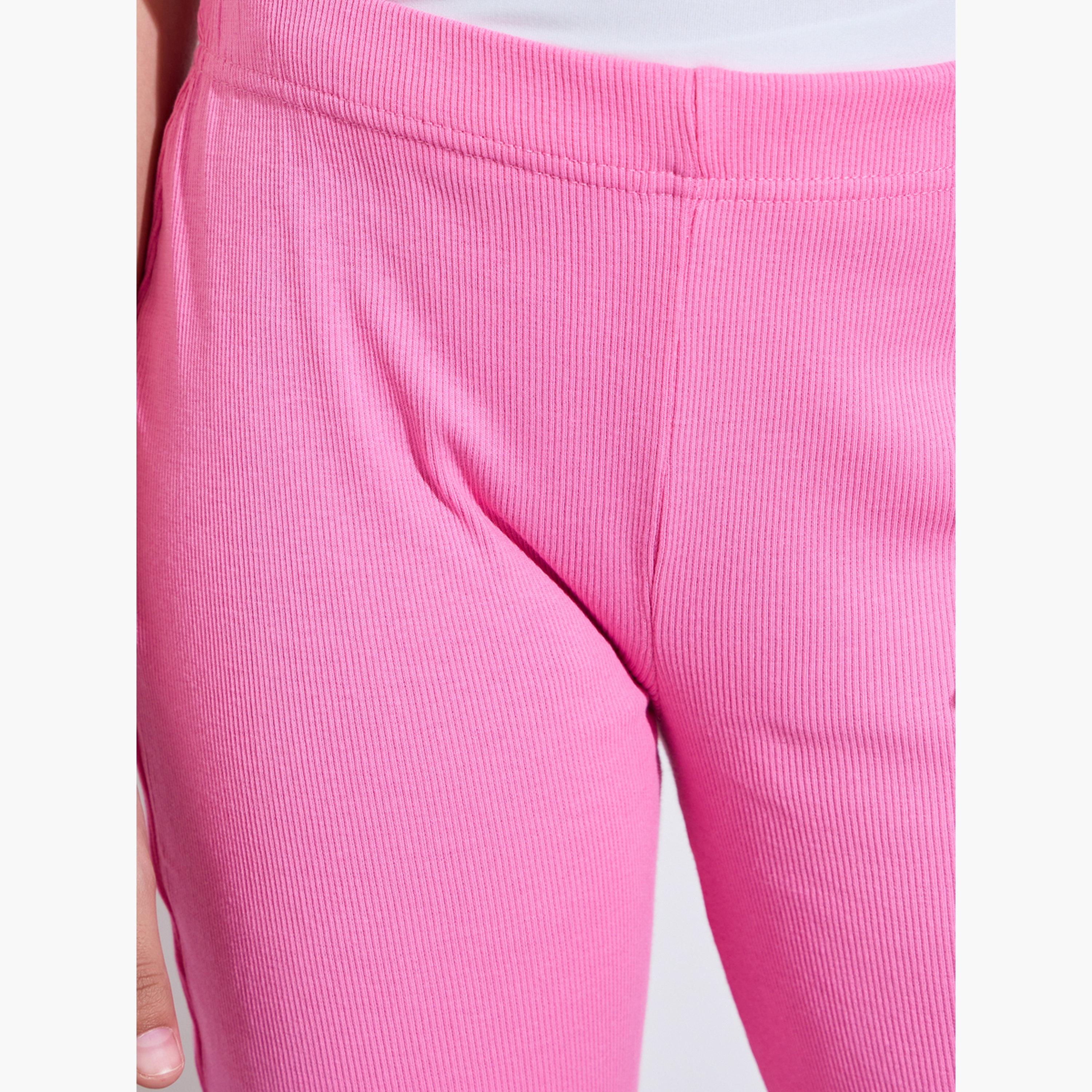 Styli Teen Girls Pink Ribbed Flared Leggings-girls-clothing-bottoms-leggings-image-3