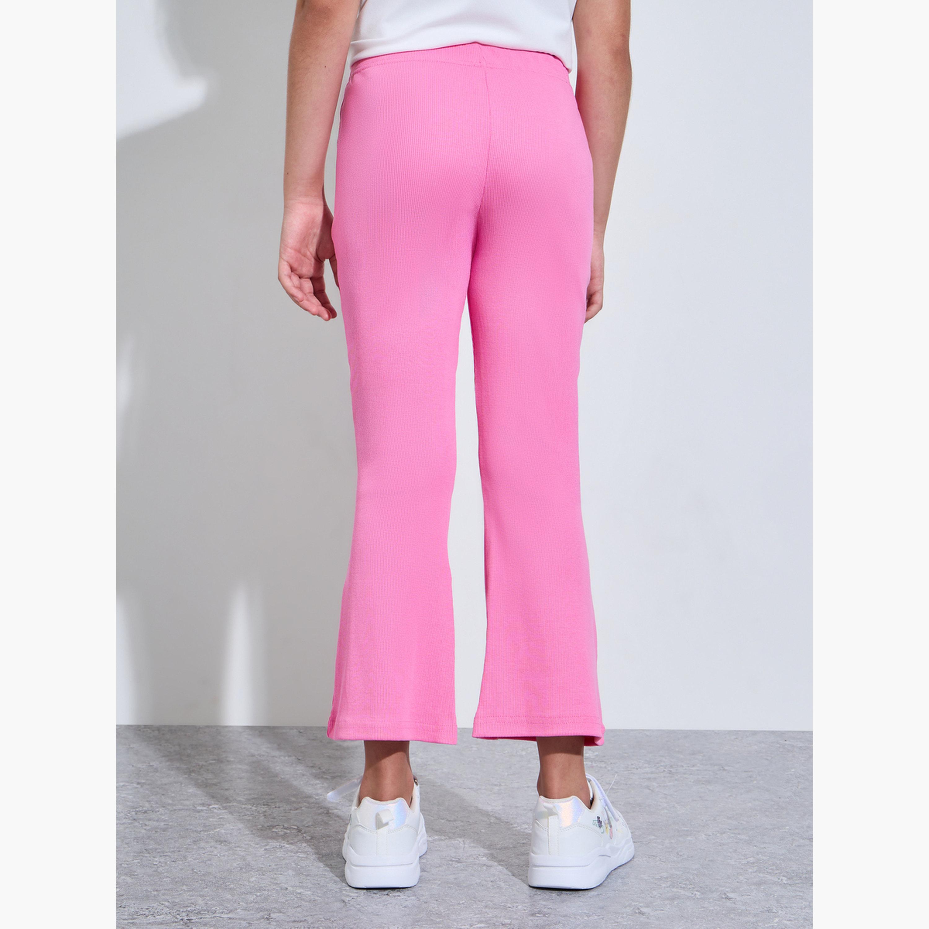 Styli Teen Girls Pink Ribbed Flared Leggings-girls-clothing-bottoms-leggings-image-4