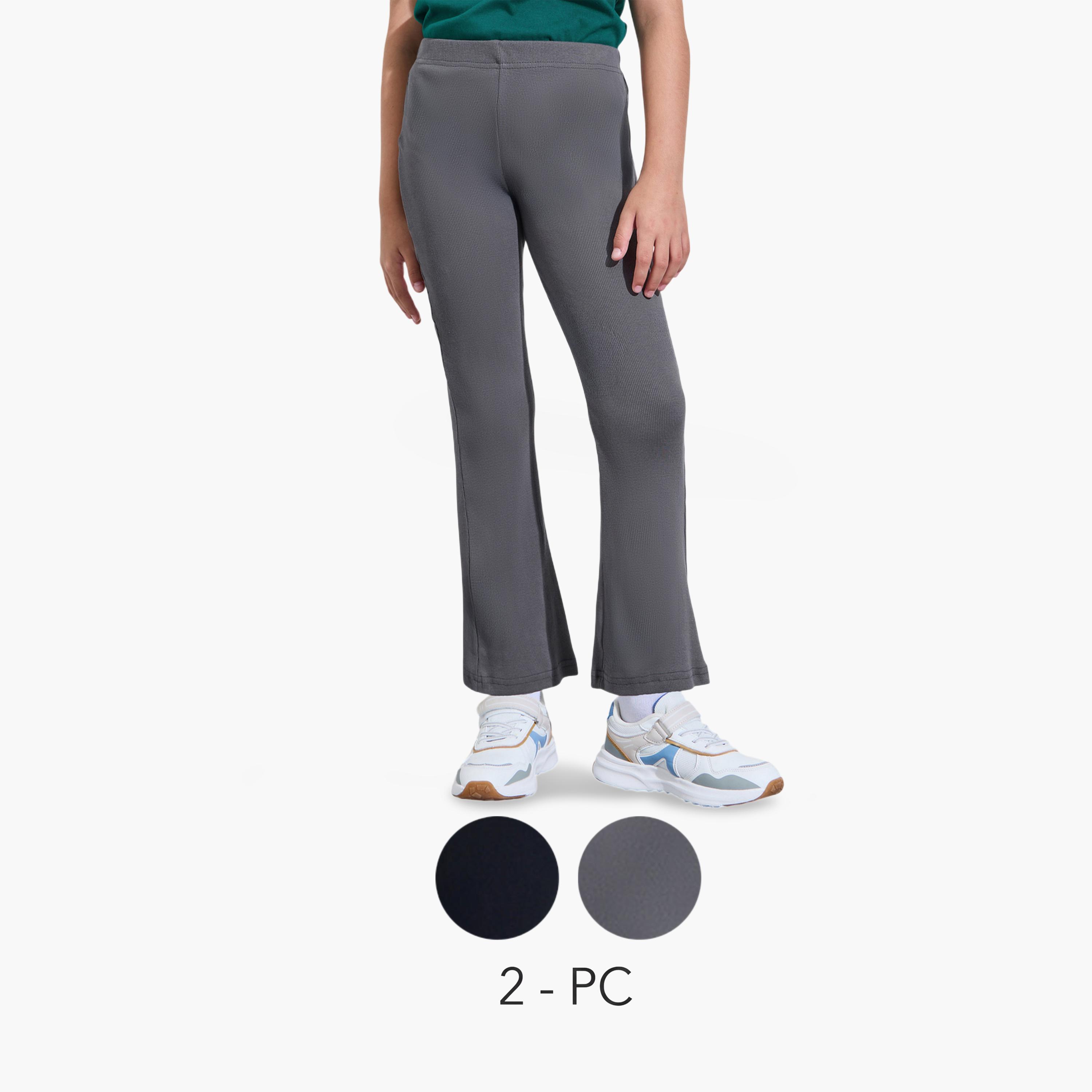 Styli Teen Girls Pack of 2 - Solid Flared Leggings-girls-clothing-bottoms-leggings-image-1