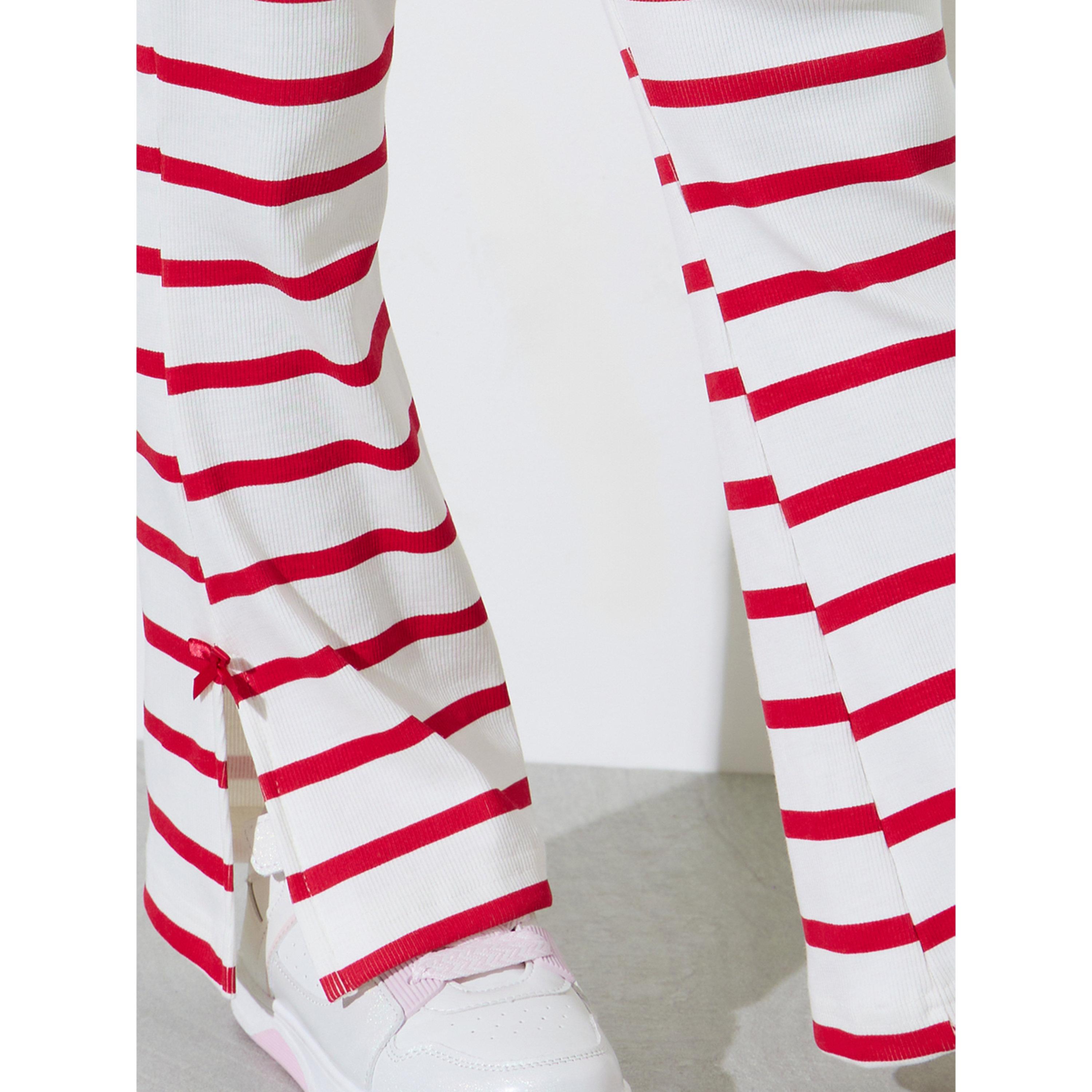 Styli Teen Girls Striped Ribbed Knit Flare Leggings with Side Bow Slits-girls-clothing-bottoms-leggings-image-3