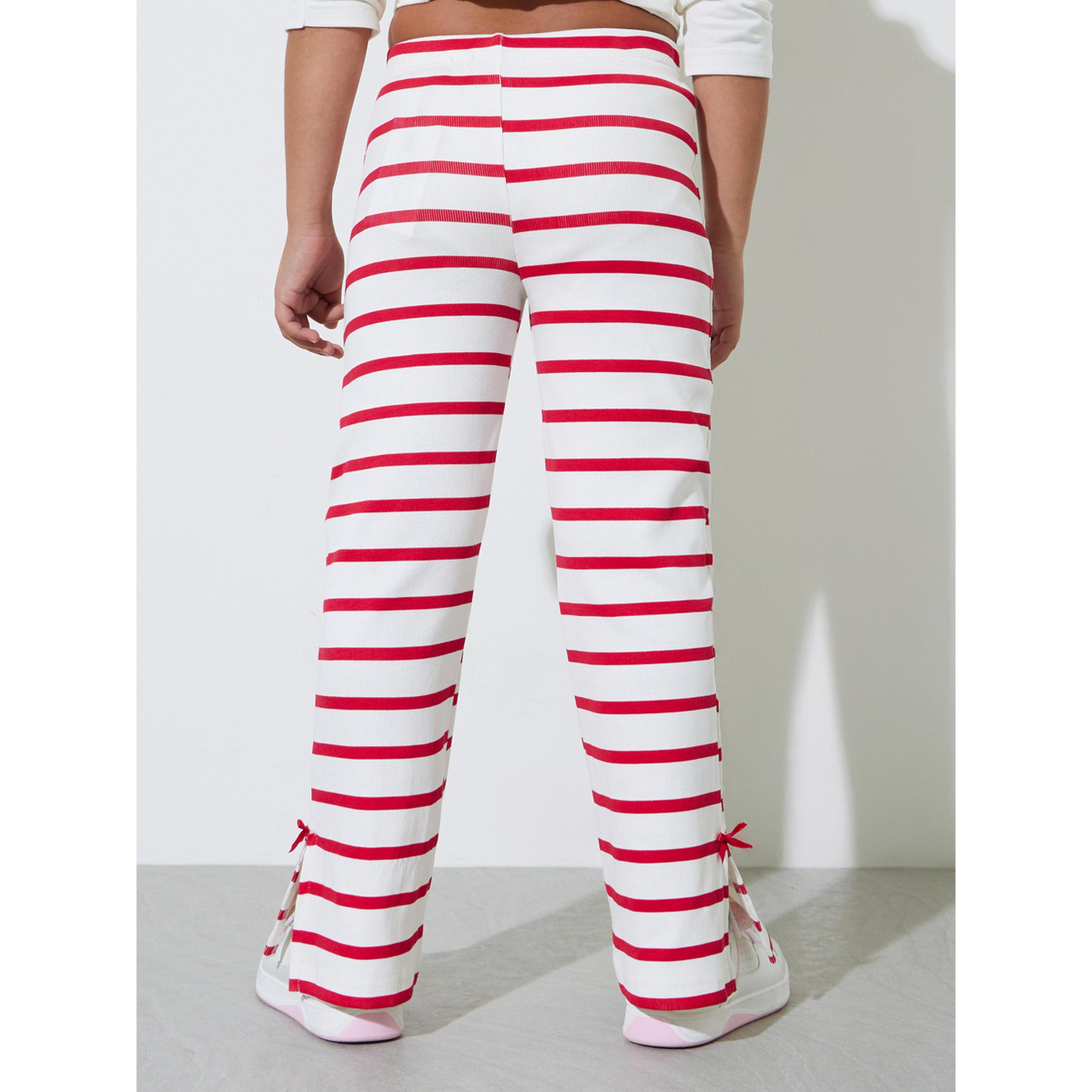 Styli Teen Girls Striped Ribbed Knit Flare Leggings with Side Bow Slits-girls-clothing-bottoms-leggings-image-4