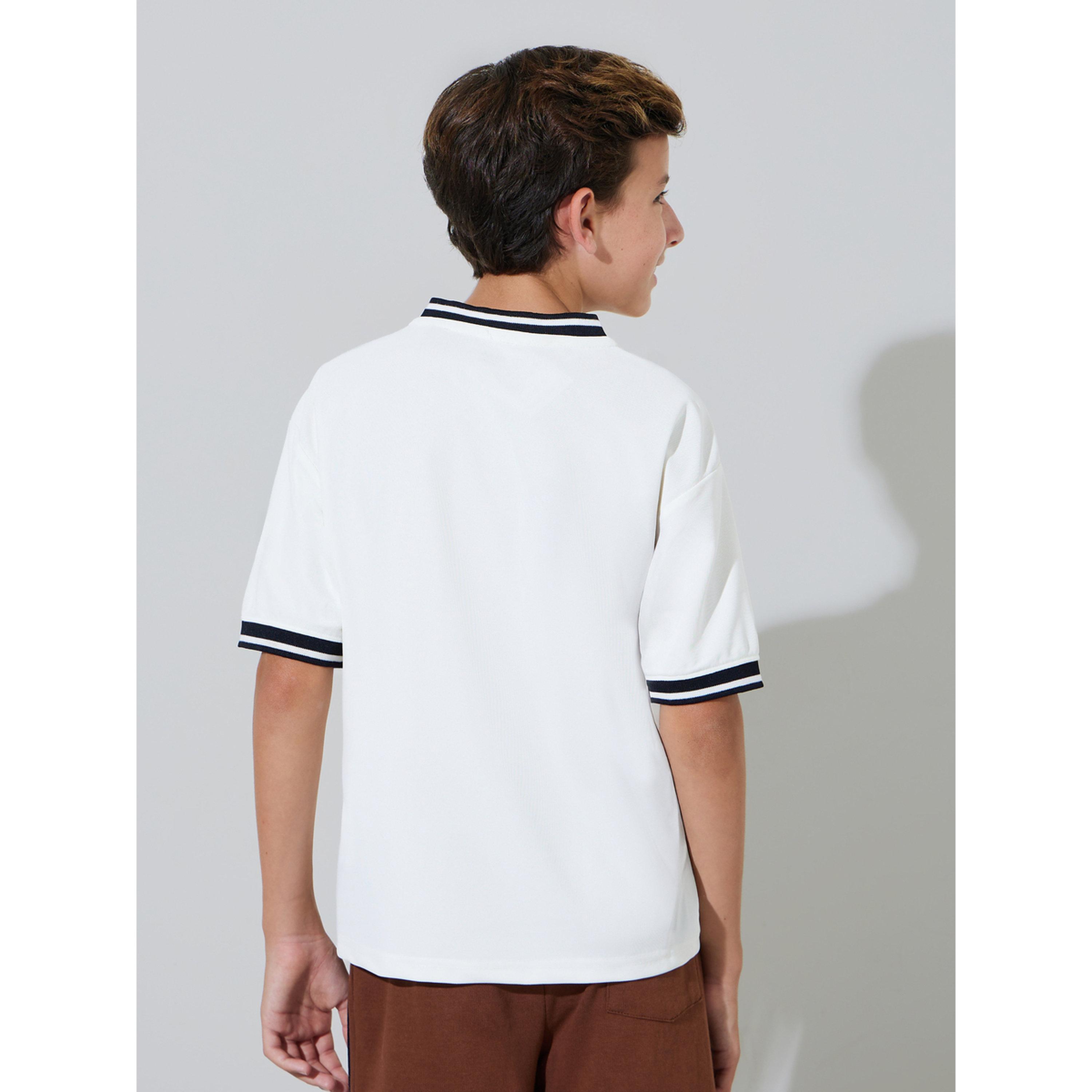 تيشيرت جيرسي مطبوع بياقة وتفاصيل متباينة للأولاد الكبار-sports-boys-clothing-tops-image-3