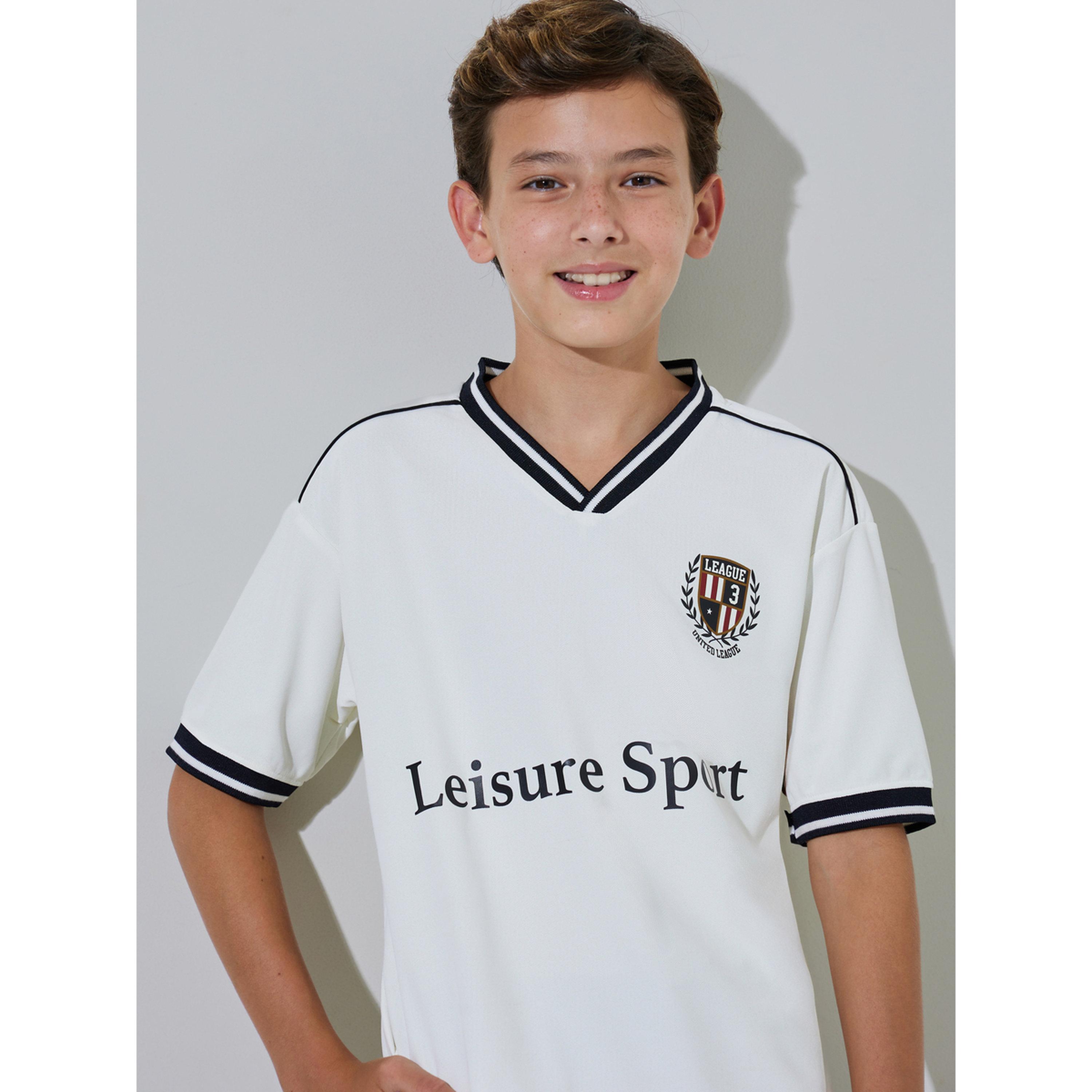تيشيرت جيرسي مطبوع بياقة وتفاصيل متباينة للأولاد الكبار-sports-boys-clothing-tops-image-4