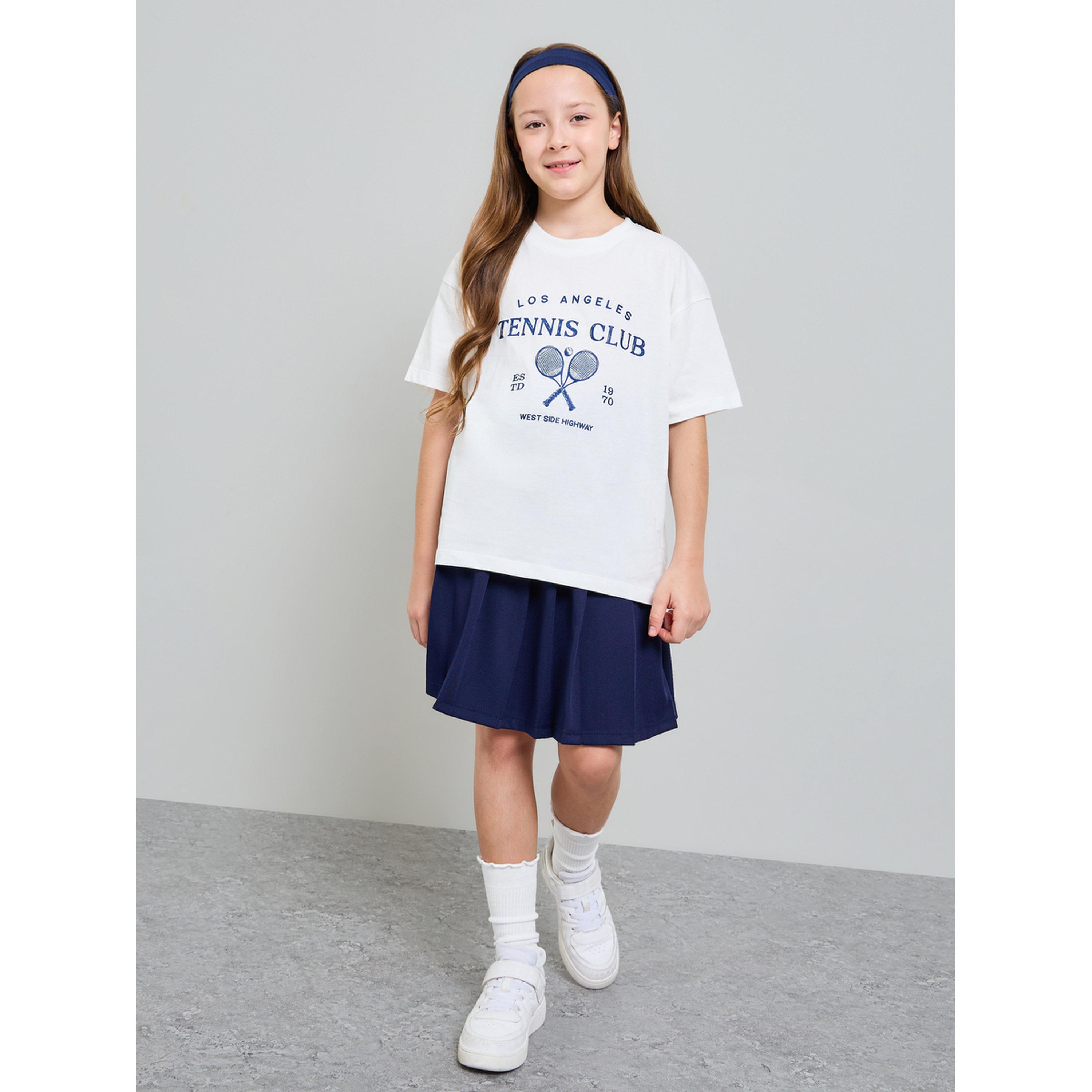 Styli Teen Girls White Graphic Print Cotton Oversized T-Shirt-girls-clothing-tshirts-image-2
