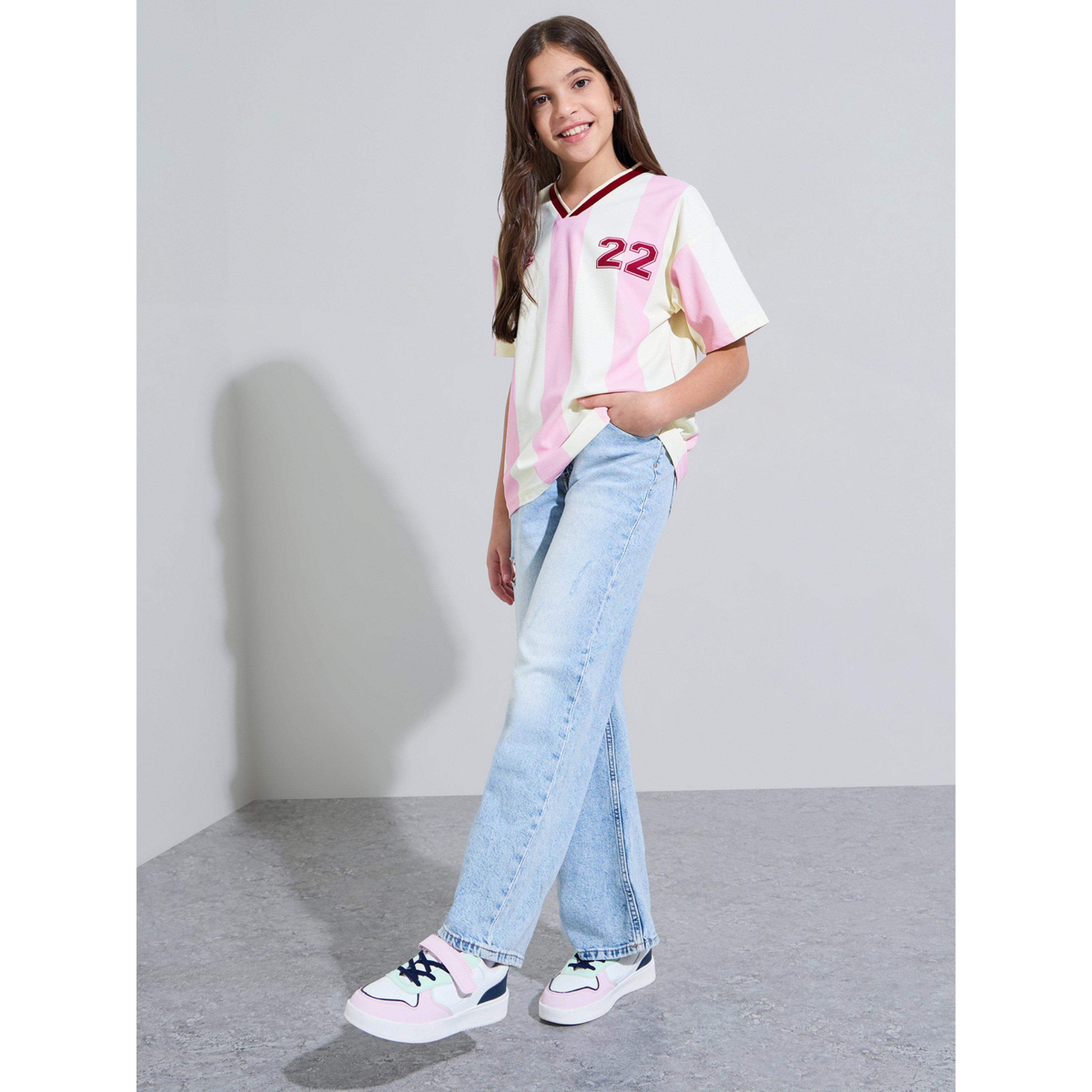 تيشيرت جيرسي واسع مخطط للبنات الكبار-sports-girls-clothing-tops-image-2