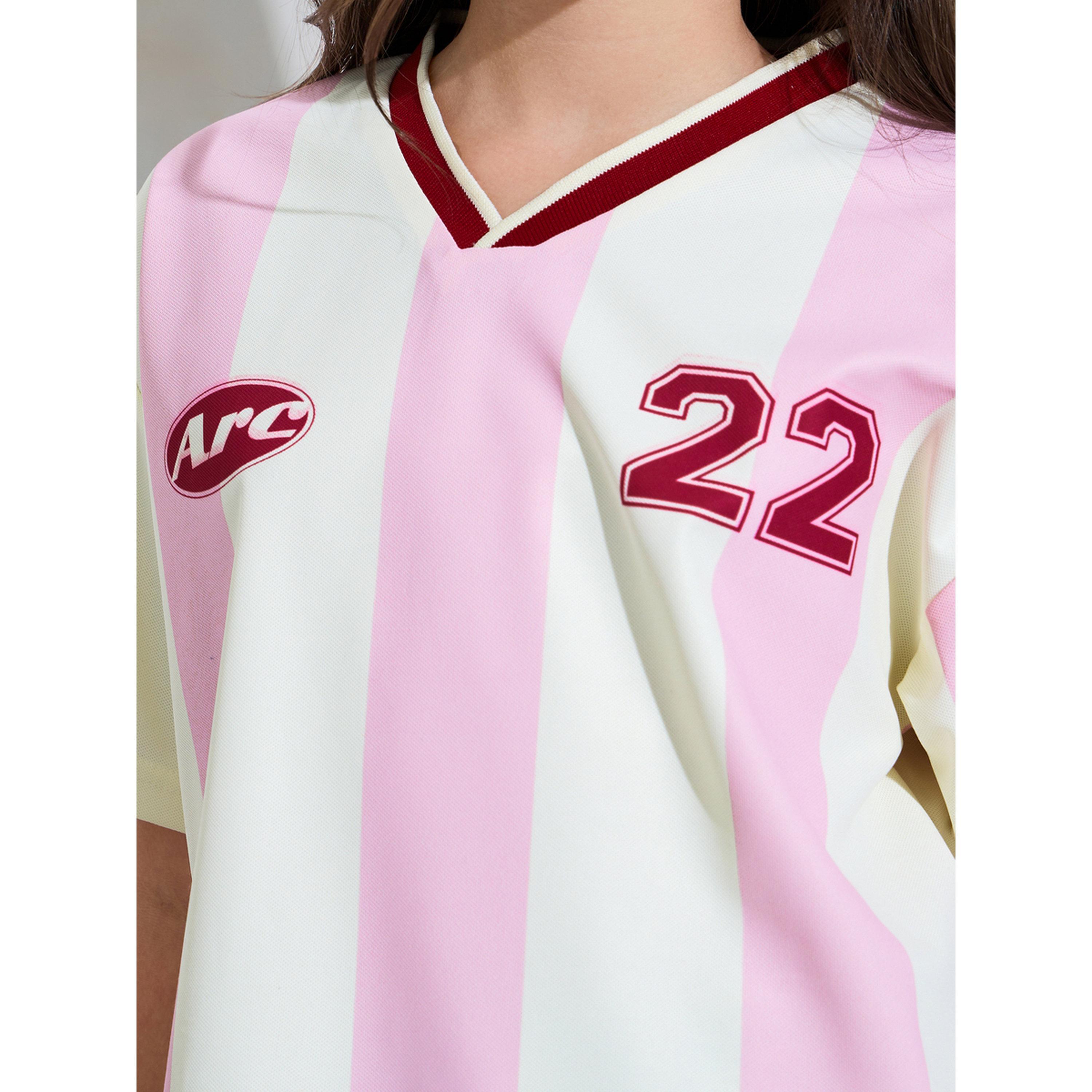 تيشيرت جيرسي واسع مخطط للبنات الكبار-sports-girls-clothing-tops-image-5