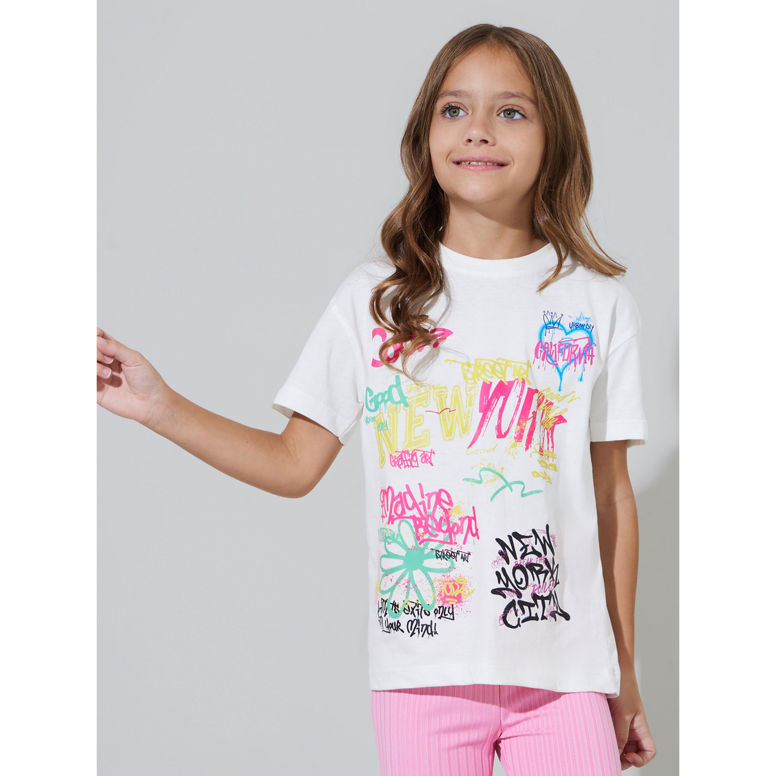 تيشيرت بناتي أوف وايت بطبعة جرافيك وأكمام قصيرة-girls-clothing-tshirts-image-1