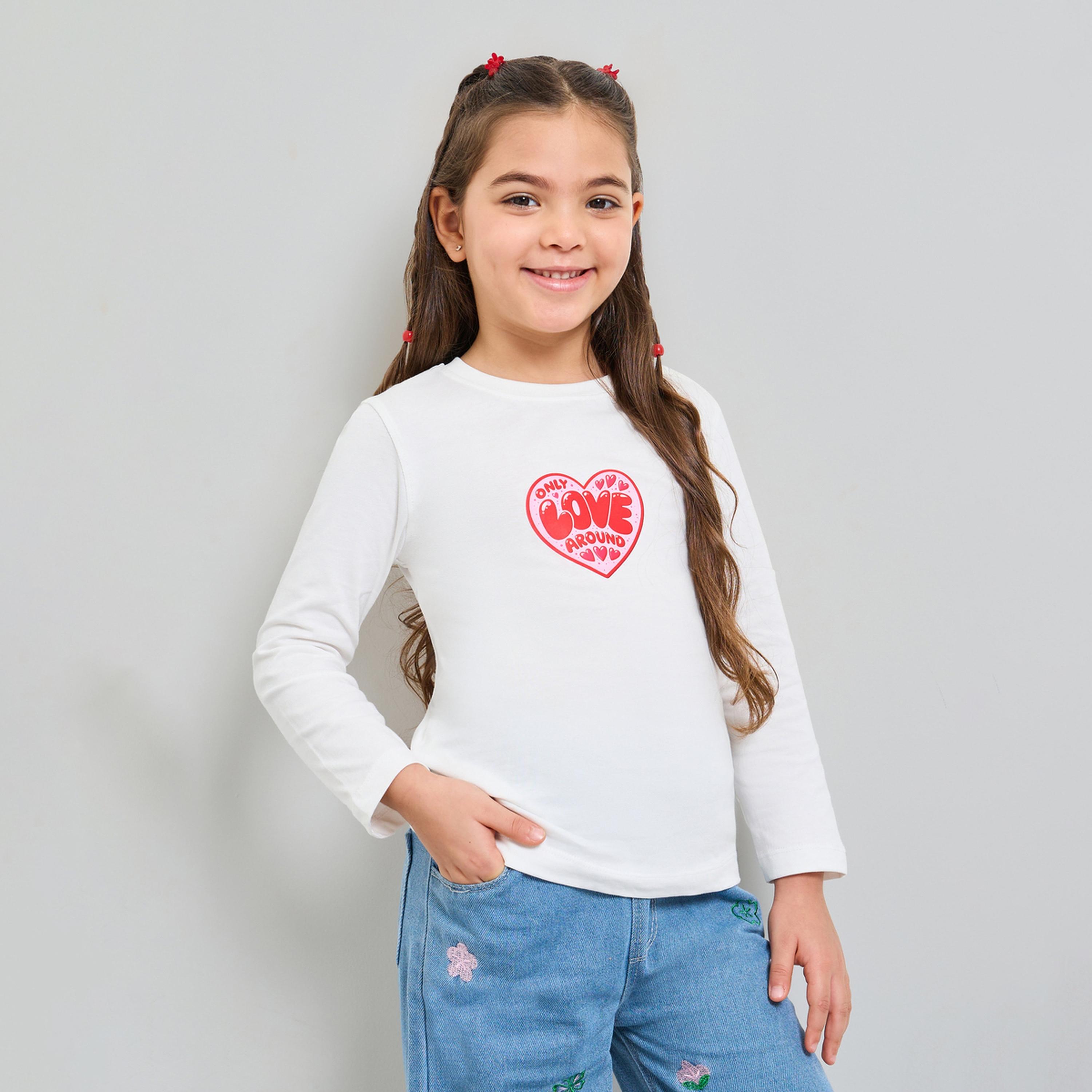 Styli Off White Graphic Print Long Sleeves Regular Fit T-Shirt-girls-clothing-tshirts-image-1