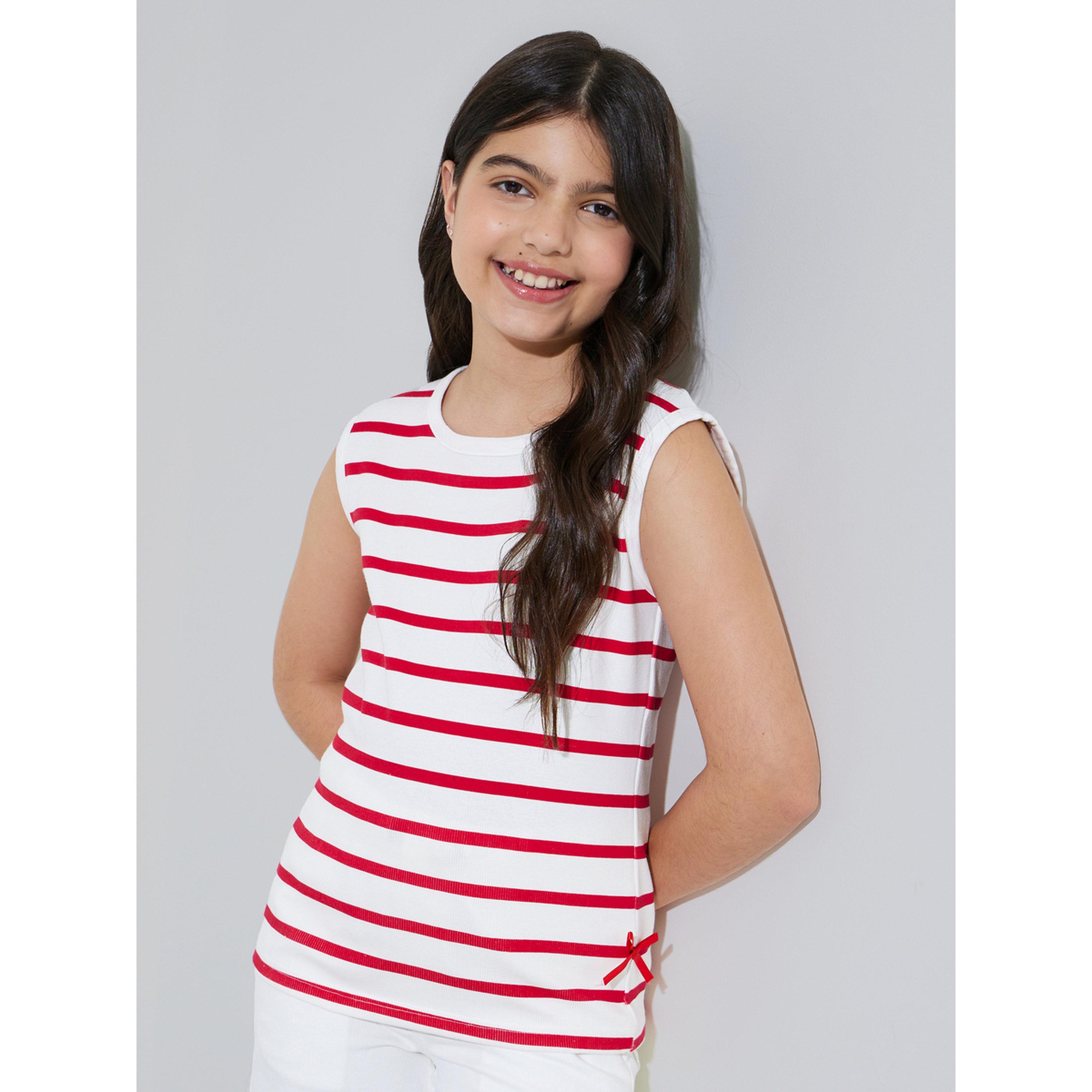 بلوزة مخطط بدون أكمام وتفاصيل فيونكة للبنات المراهقات-girls-clothing-tshirts-image-1
